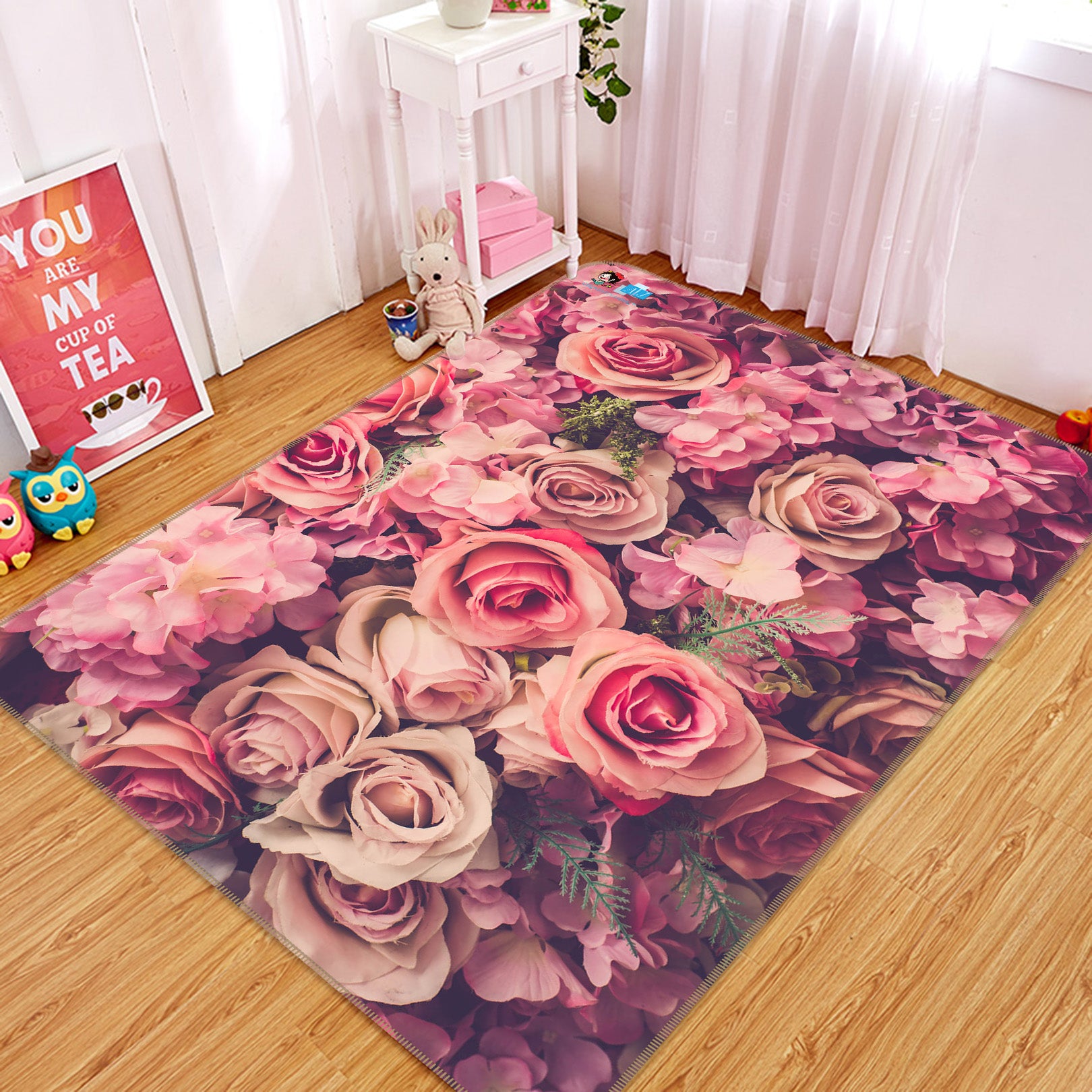 3D Pink Rose 64044 Non Slip Rug Mat