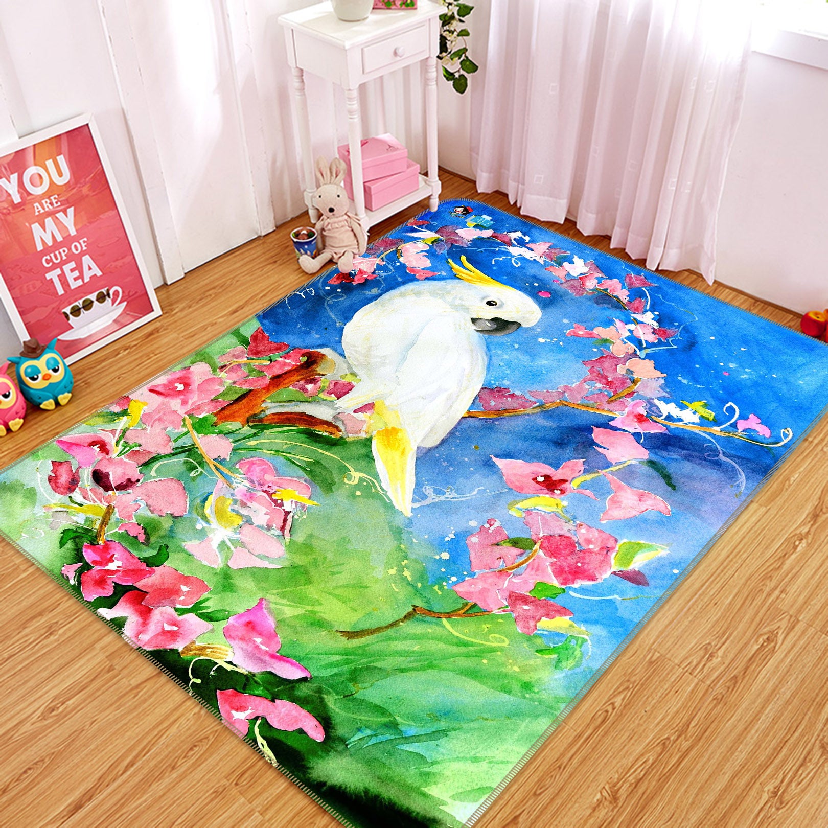 3D Flower Branch Parrot 66135 Non Slip Rug Mat