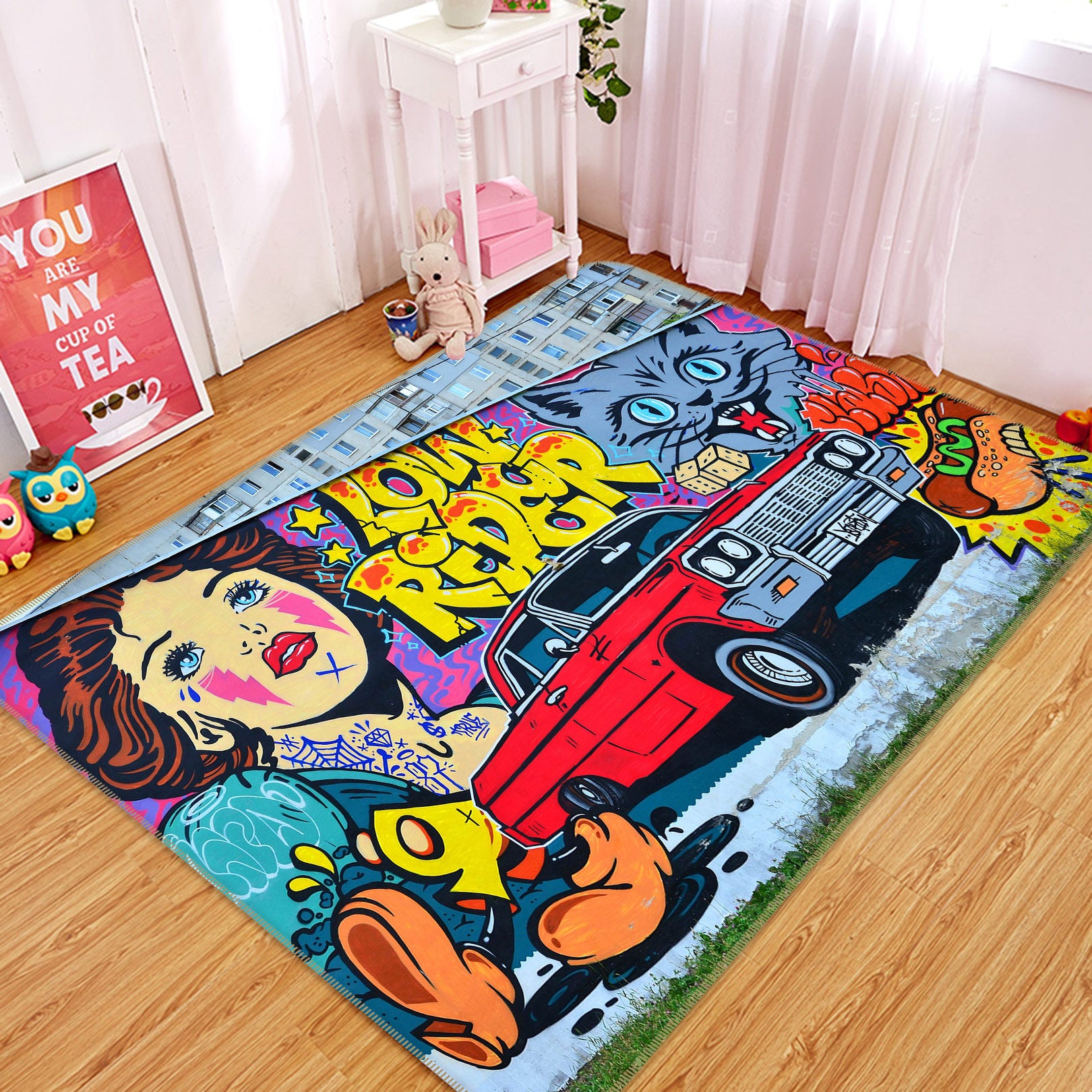 3D Cartoon Red Car 67235 Vehicle Non Slip Rug Mat