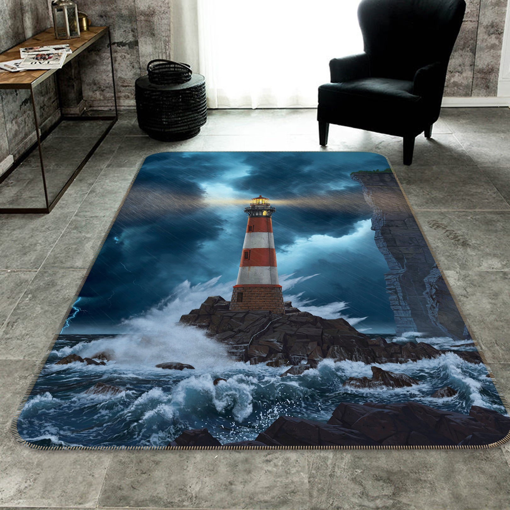 3D Wave Lighthouse 84270 Vincent Hie Rug Non Slip Rug Mat
