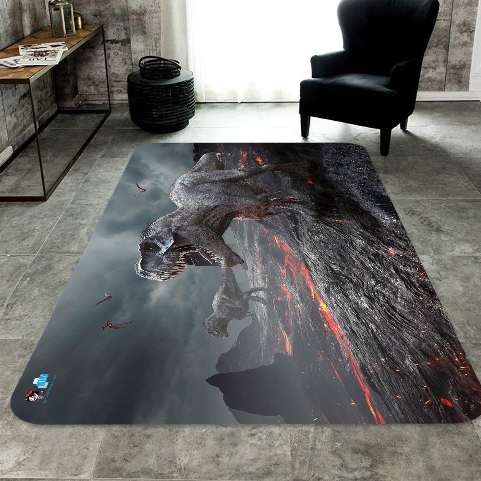 3D Volcano Tyrannosaurus 07 Non Slip Rug Mat Mat AJ Creativity Home 