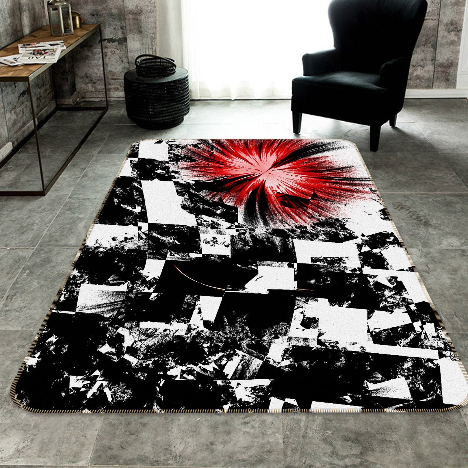 3D Black White Square 65063 Non Slip Rug Mat