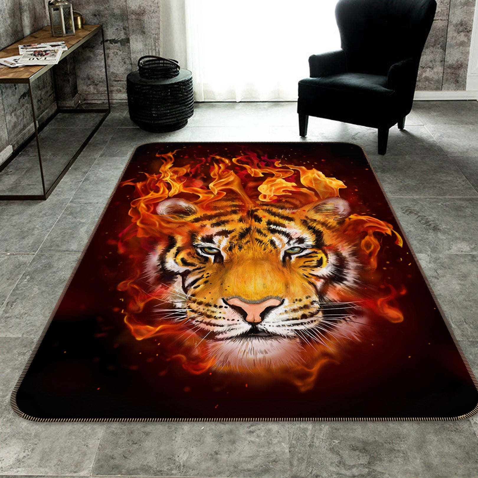 3D Flame Tiger 199 Animal Non Slip Rug Mat