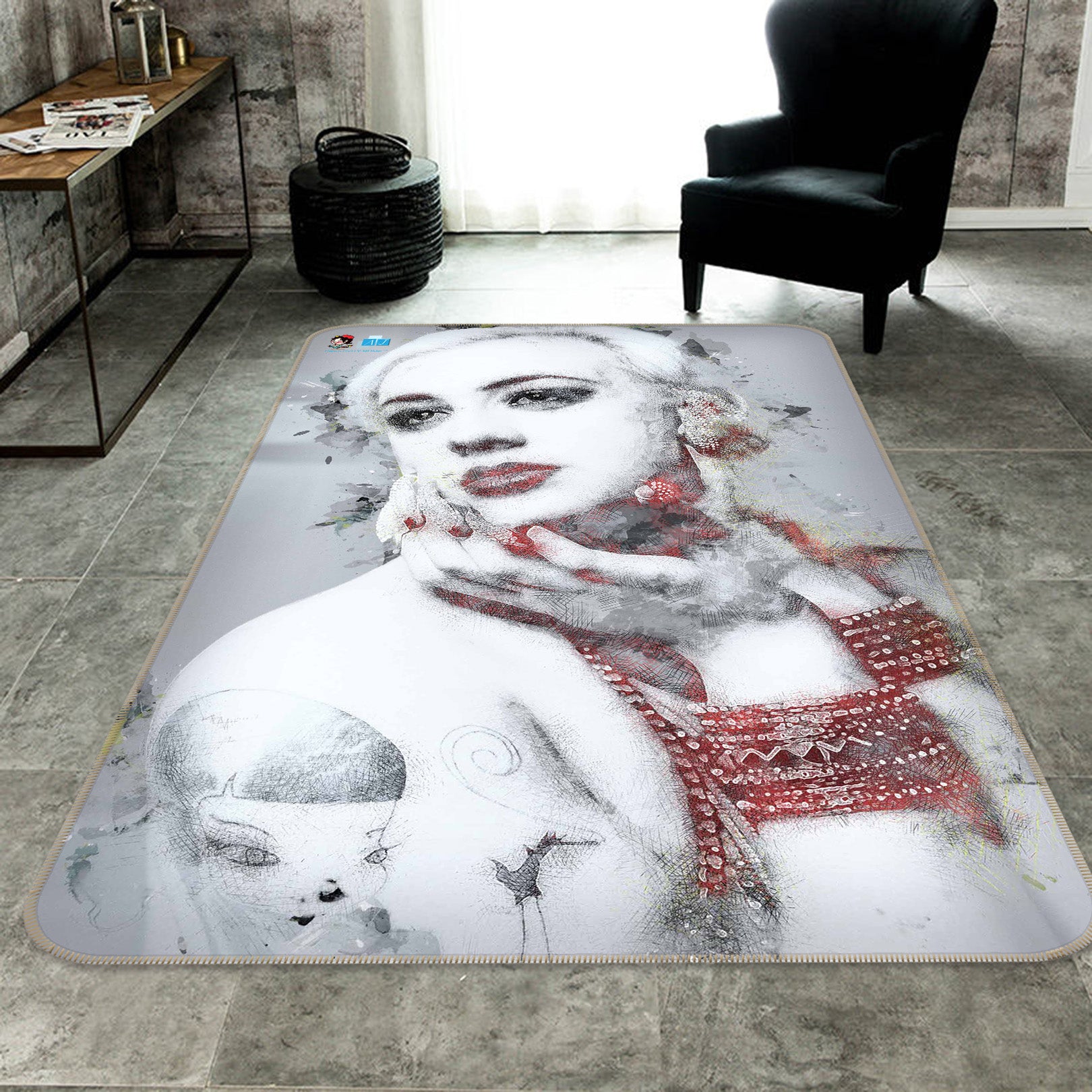 3D Beauty Portrait 66147 Non Slip Rug Mat