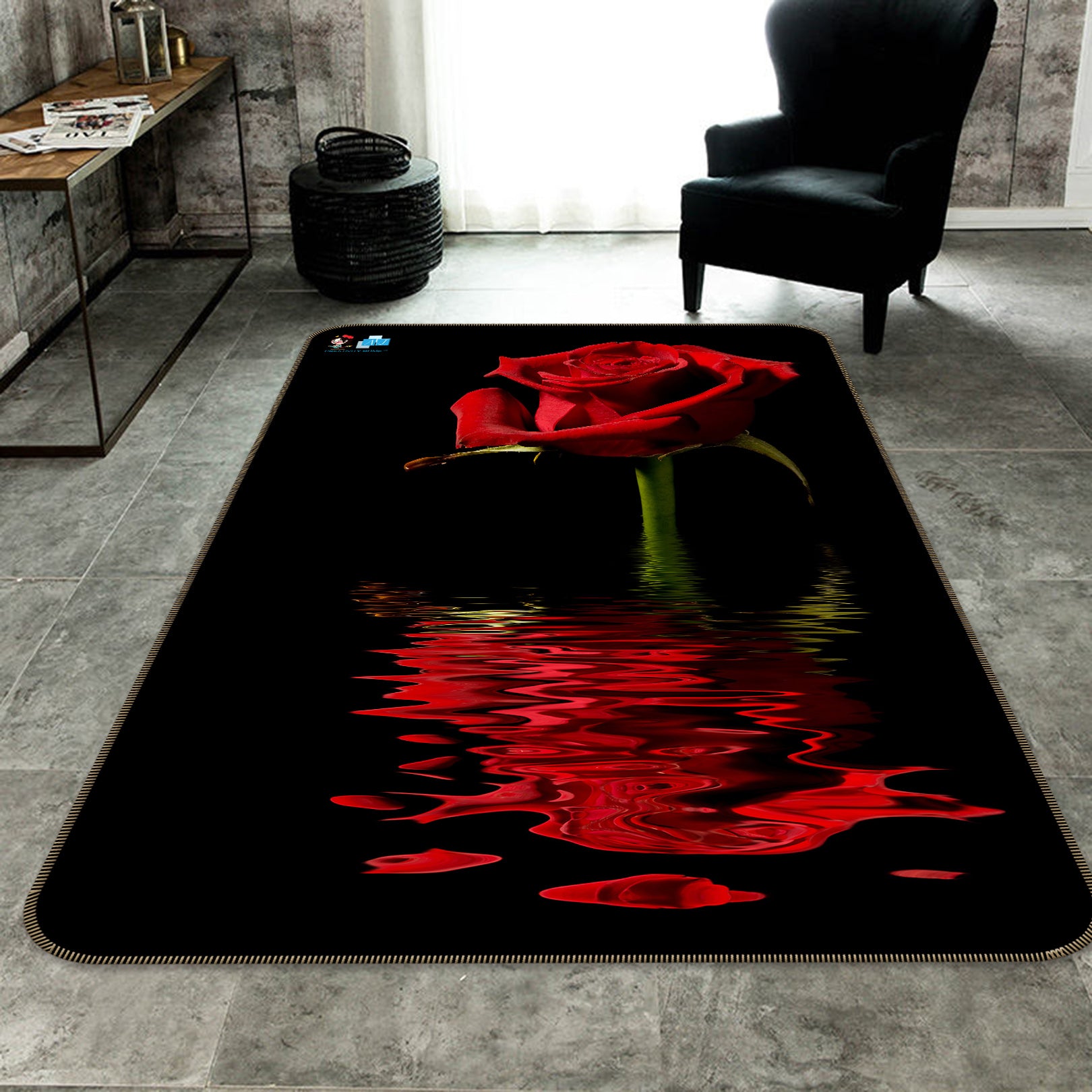 3D Red Rose 66145 Non Slip Rug Mat