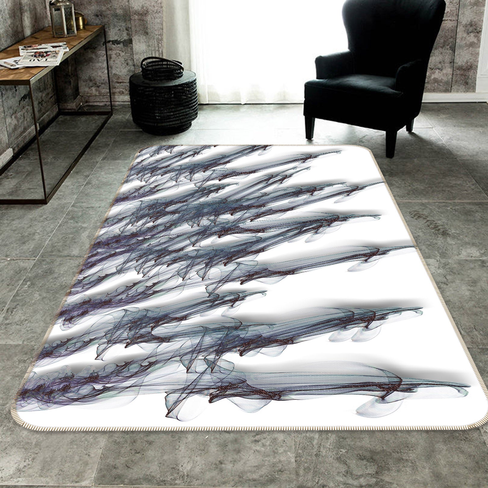 3D Black Stripes 65004 Non Slip Rug Mat