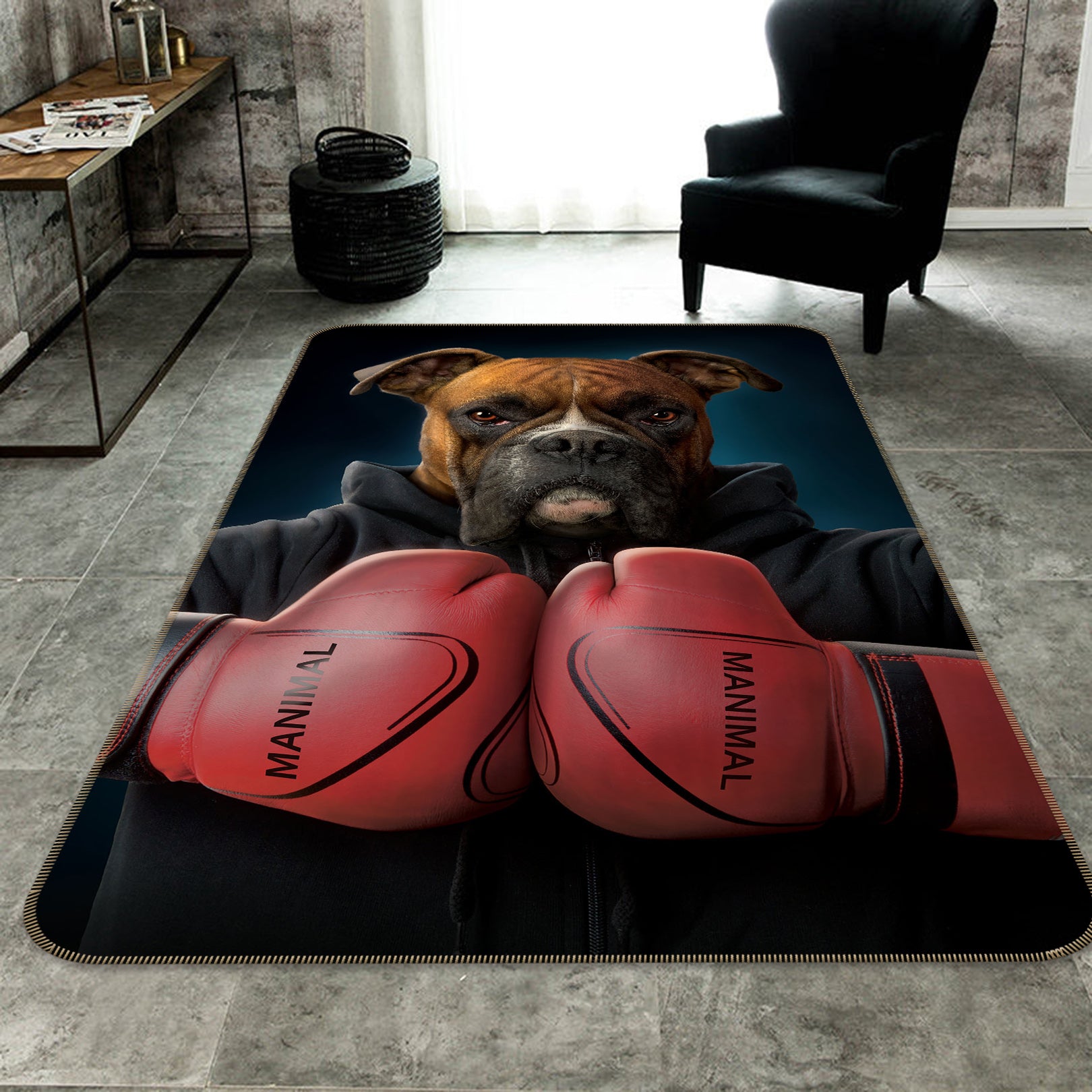 3D Dog Boxing 84202 Vincent Hie Rug Non Slip Rug Mat