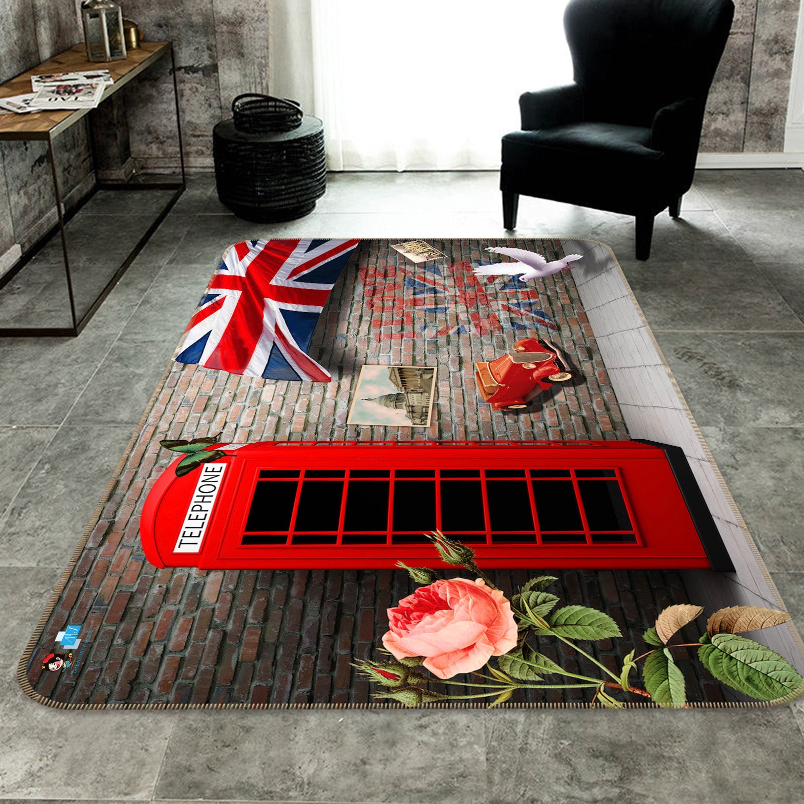 3D Red Phone Booth 66098 Non Slip Rug Mat