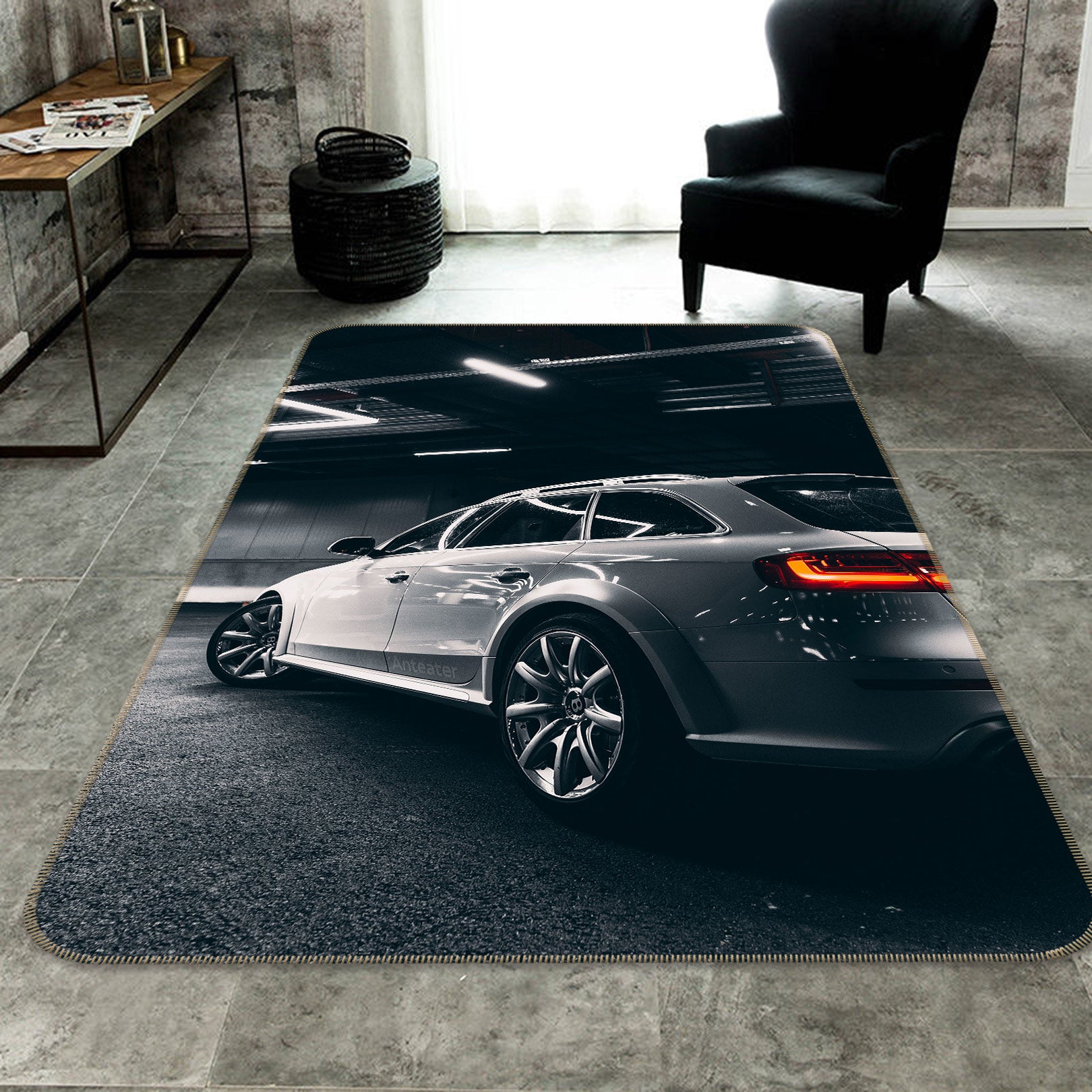 3D White Car 68038 Vehicle Non Slip Rug Mat