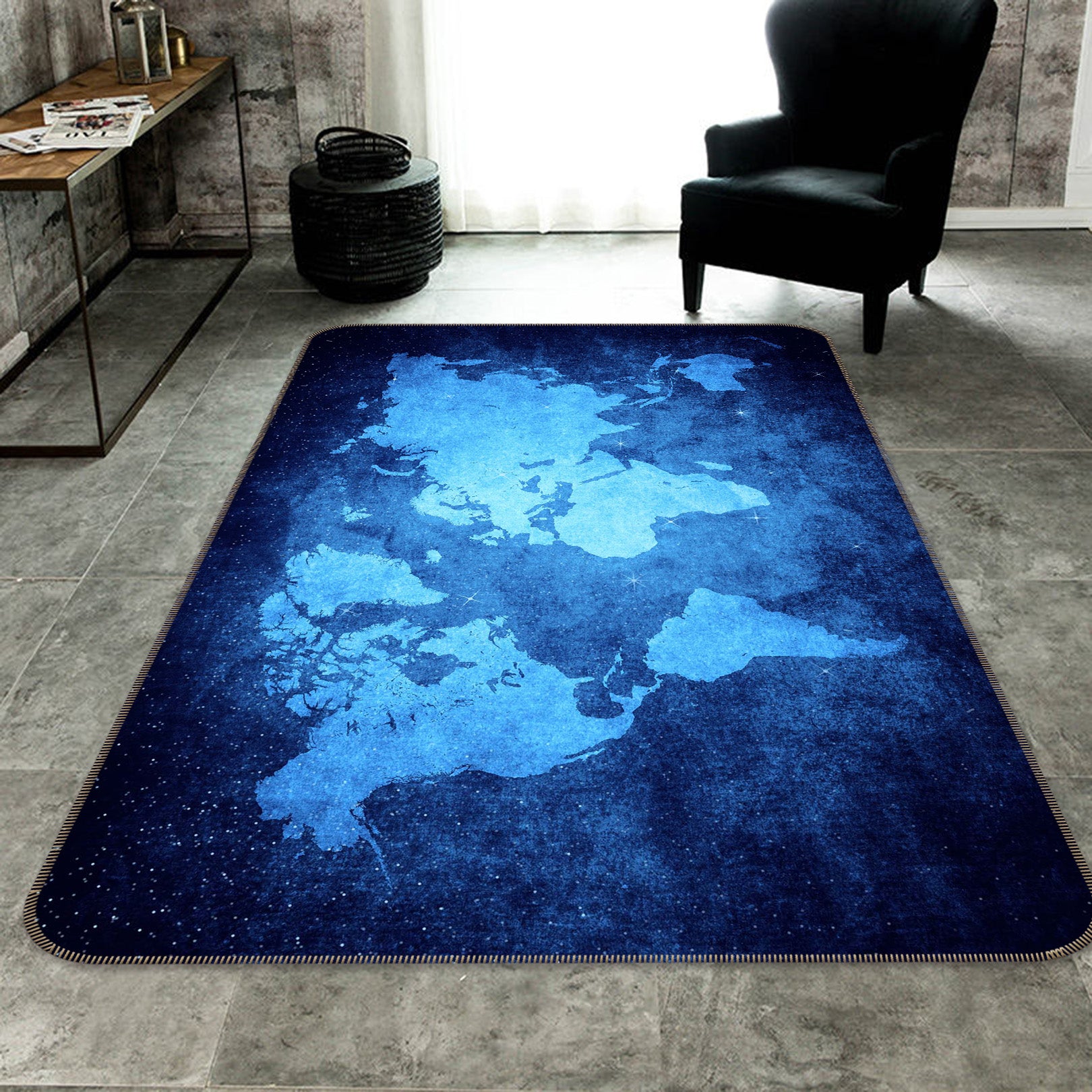 3D Blue Pattern 219 World Map Non Slip Rug Mat