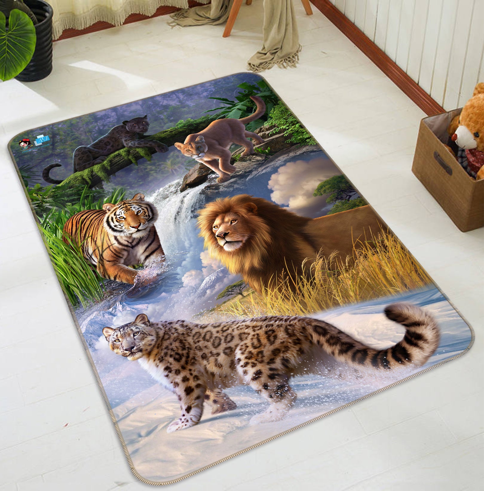 3D Lion Tiger 85091 Jerry LoFaro Rug Non Slip Rug Mat
