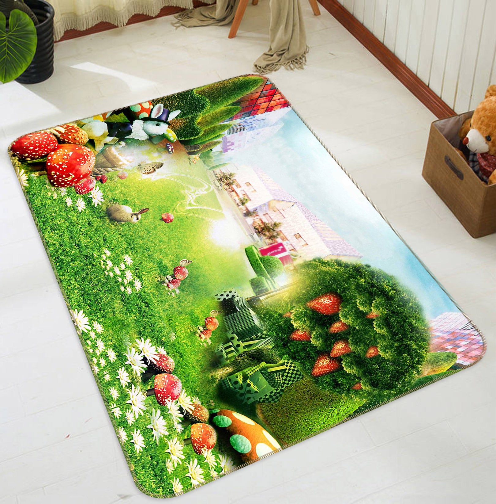 3D Grass Bunny Fruit 75156 Non Slip Rug Mat