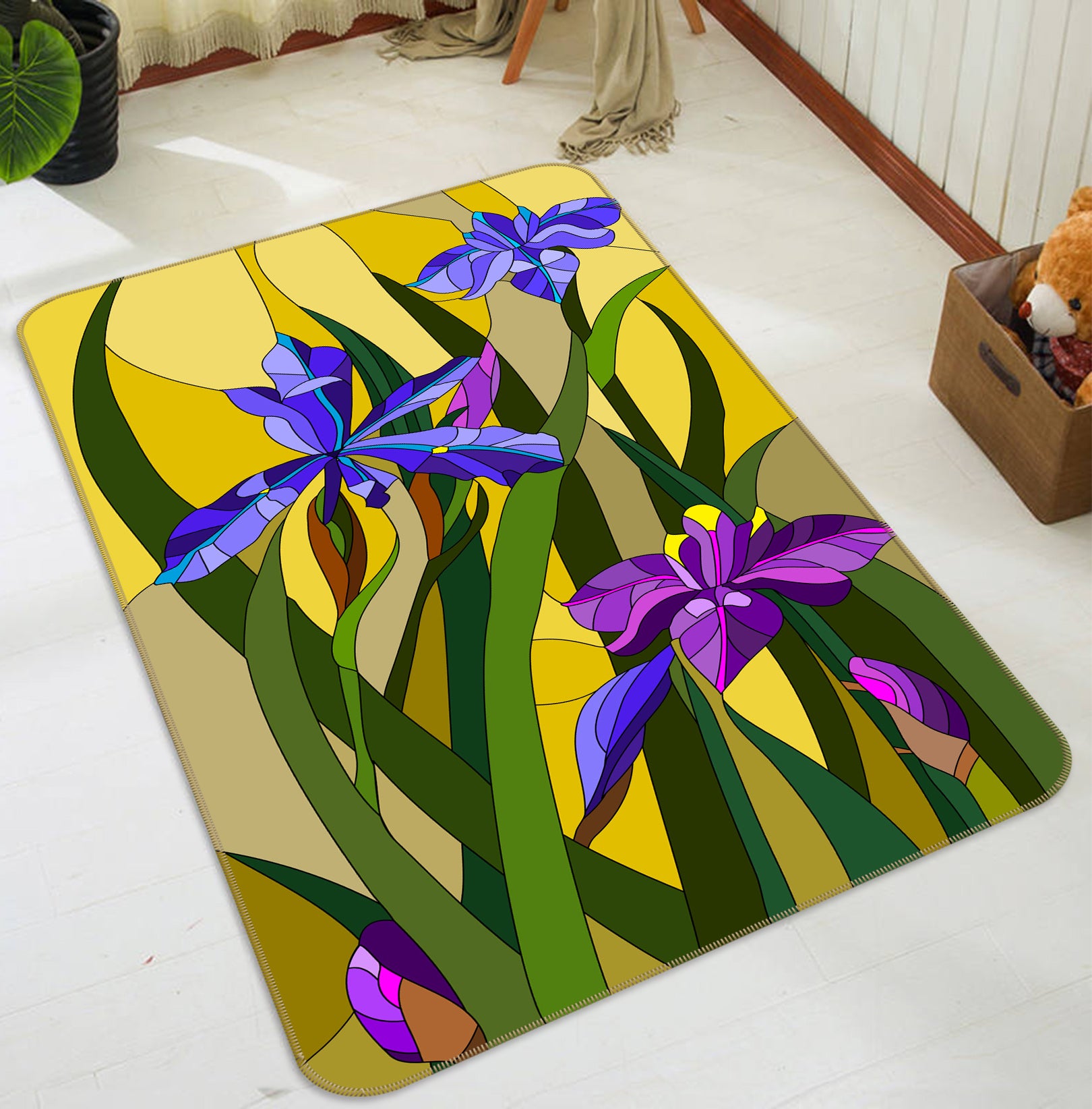 3D Purple Blue Flowers 33044 Non Slip Rug Mat
