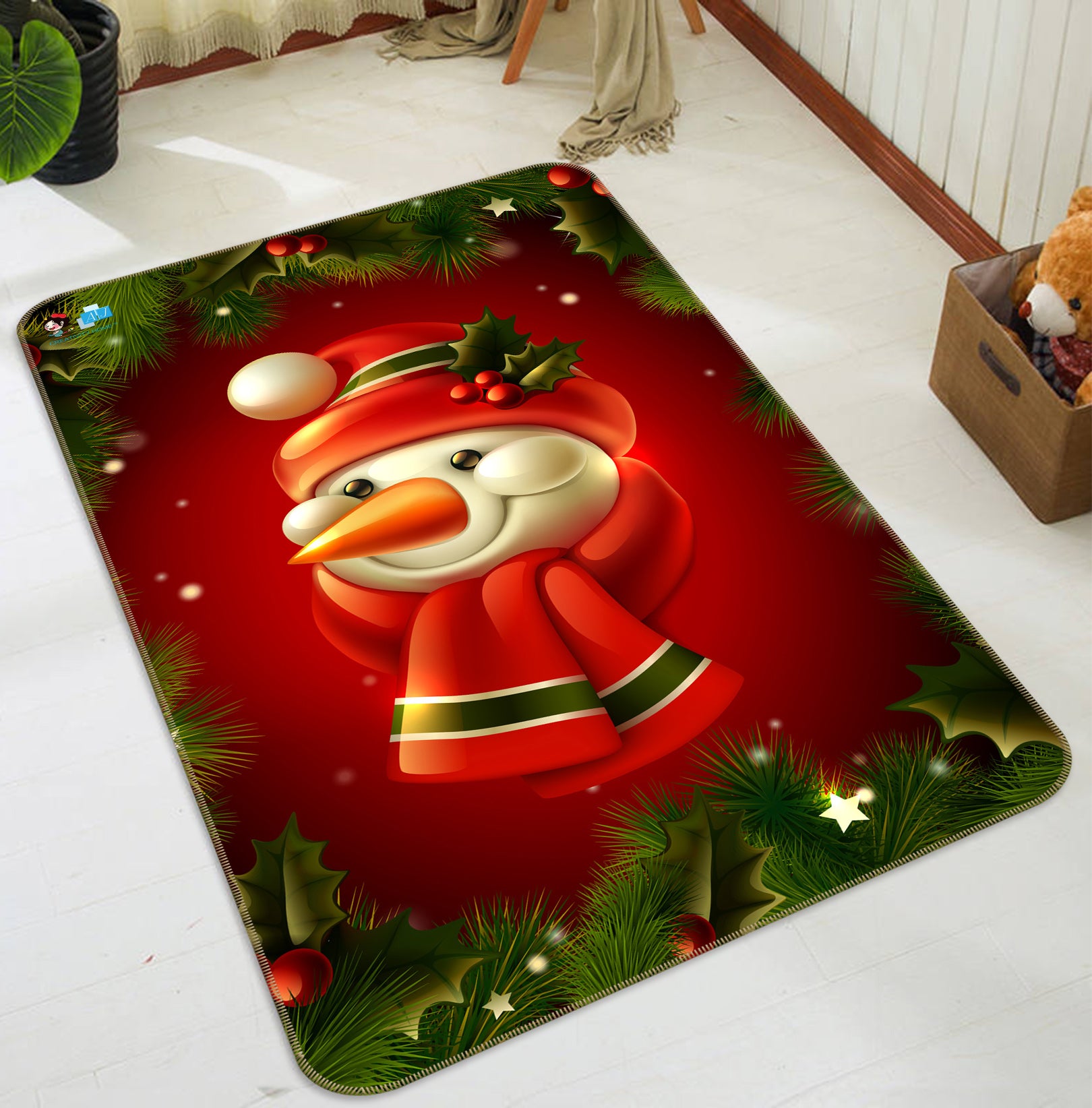 3D Snowman Scarf 55128 Christmas Non Slip Rug Mat Xmas