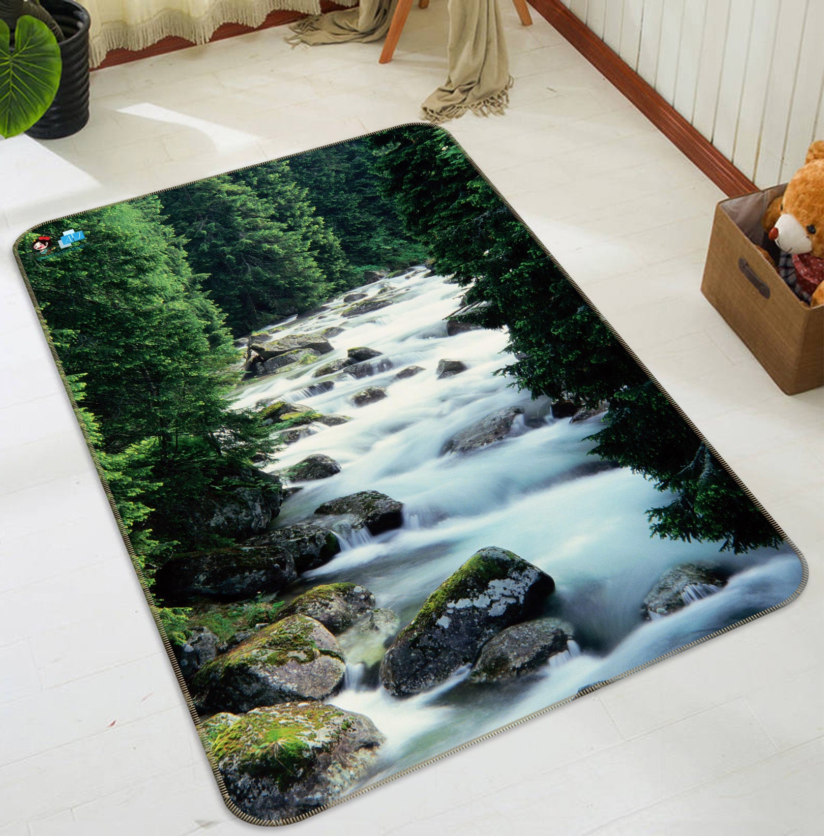 3D Mountain Running Water 66138 Non Slip Rug Mat