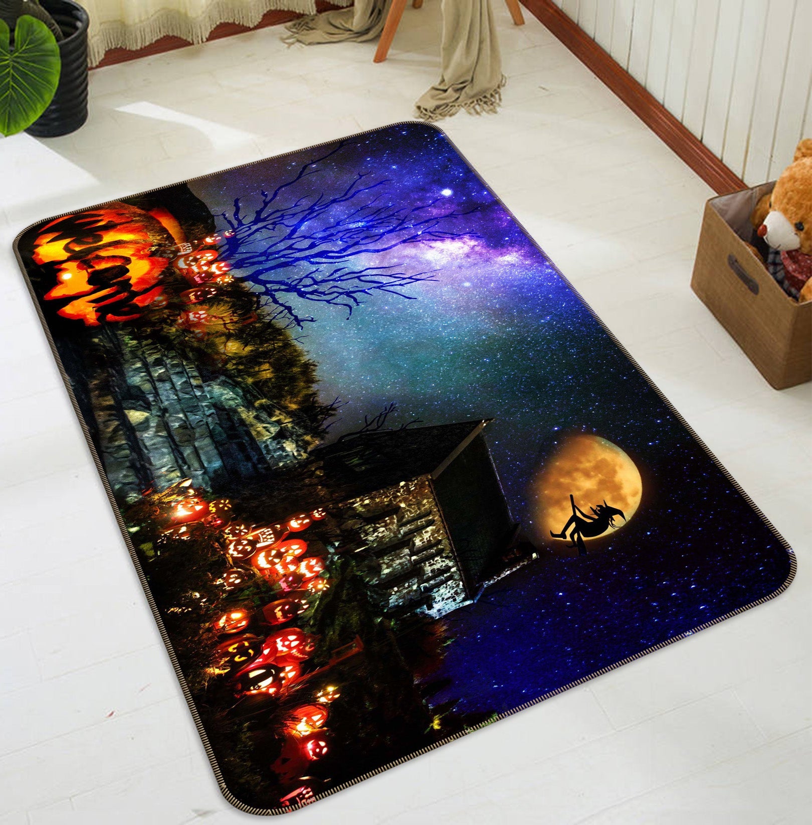 3D Moon Witch Pumpkin Light 216 Halloween Non Slip Rug Mat Mat AJ Creativity Home 
