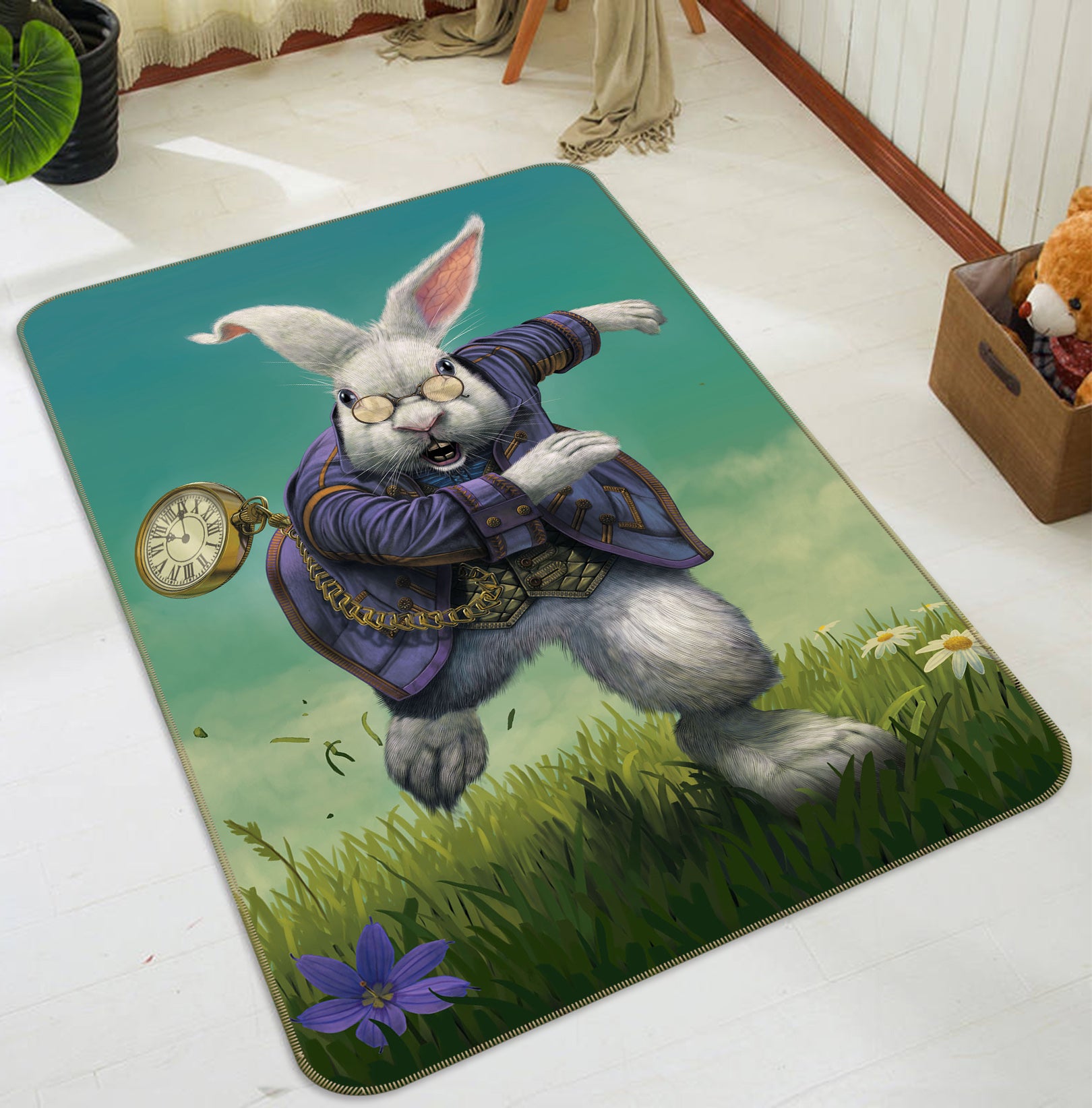 3D Pocket Watch Rabbit 84275 Vincent Hie Rug Non Slip Rug Mat