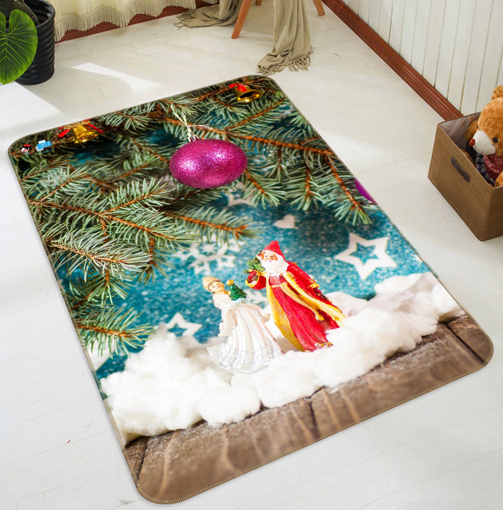 3D Santa Claus Ornaments 55044 Christmas Non Slip Rug Mat Xmas