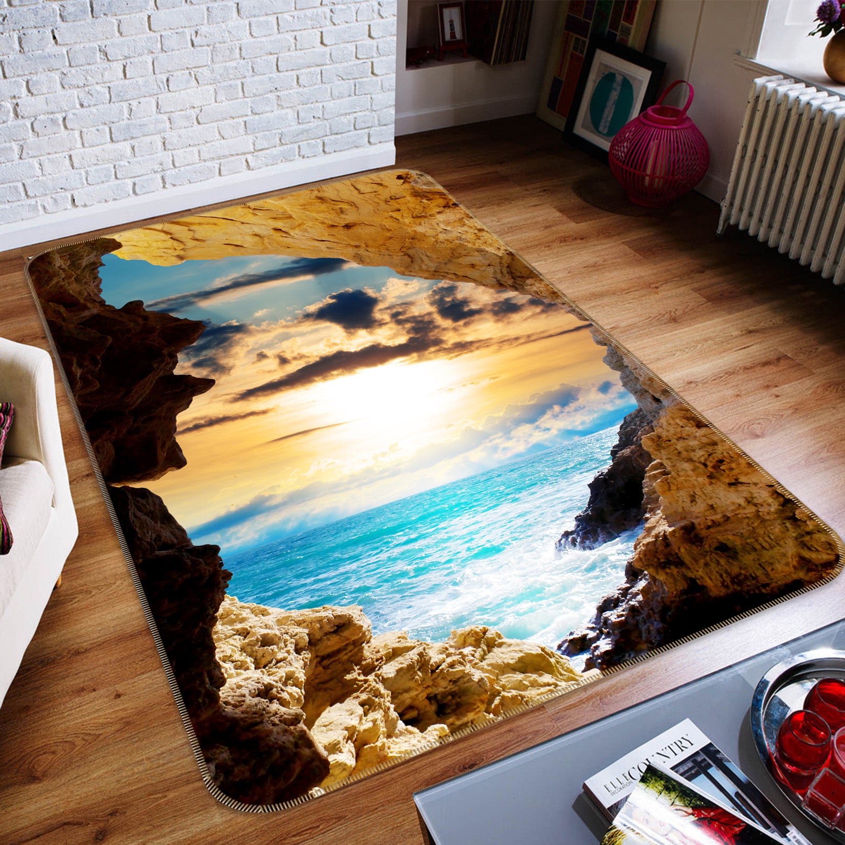 3D Seaside Stone Cave 26007 Non Slip Rug Mat