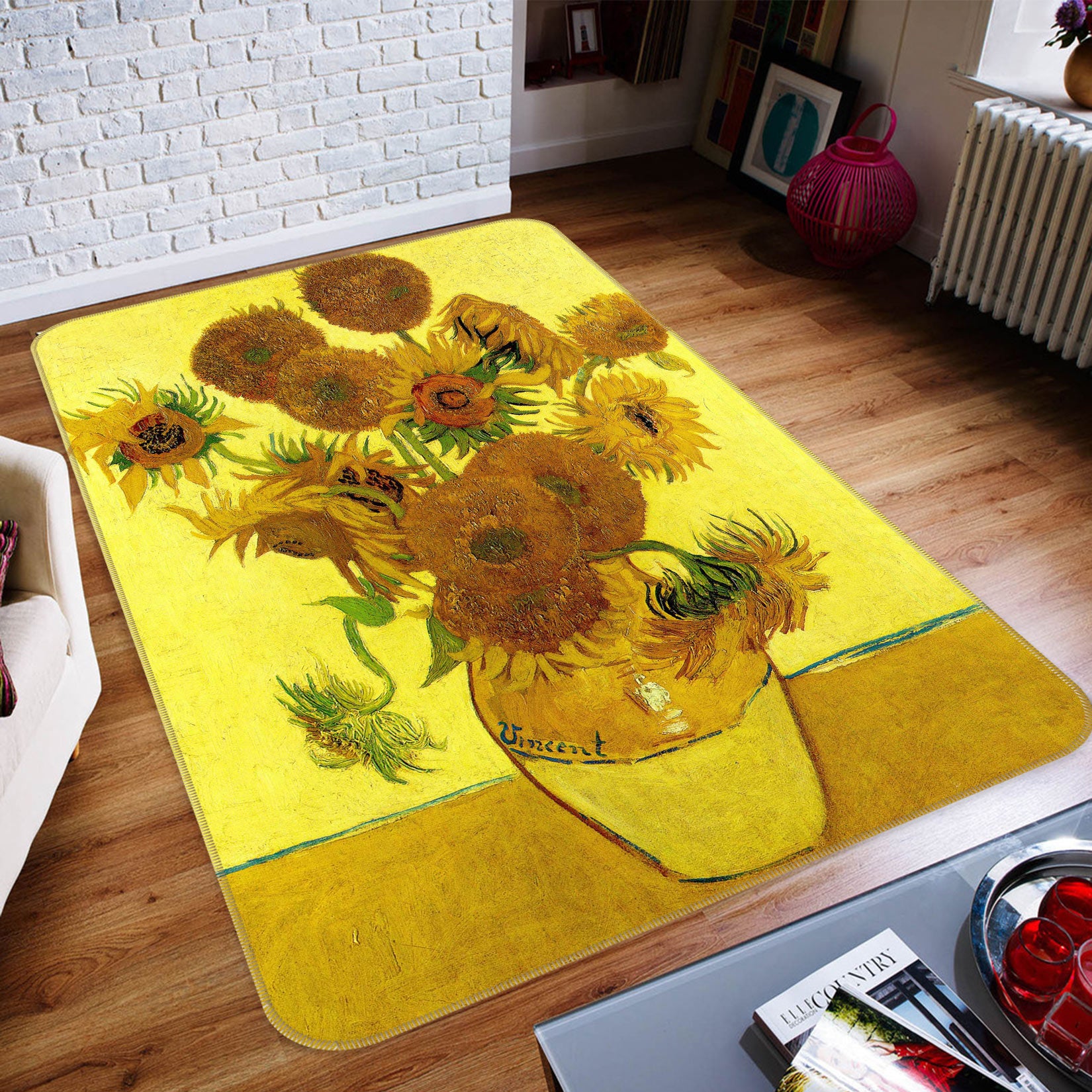 3D Sunflower Vase 76206 Non Slip Rug Mat