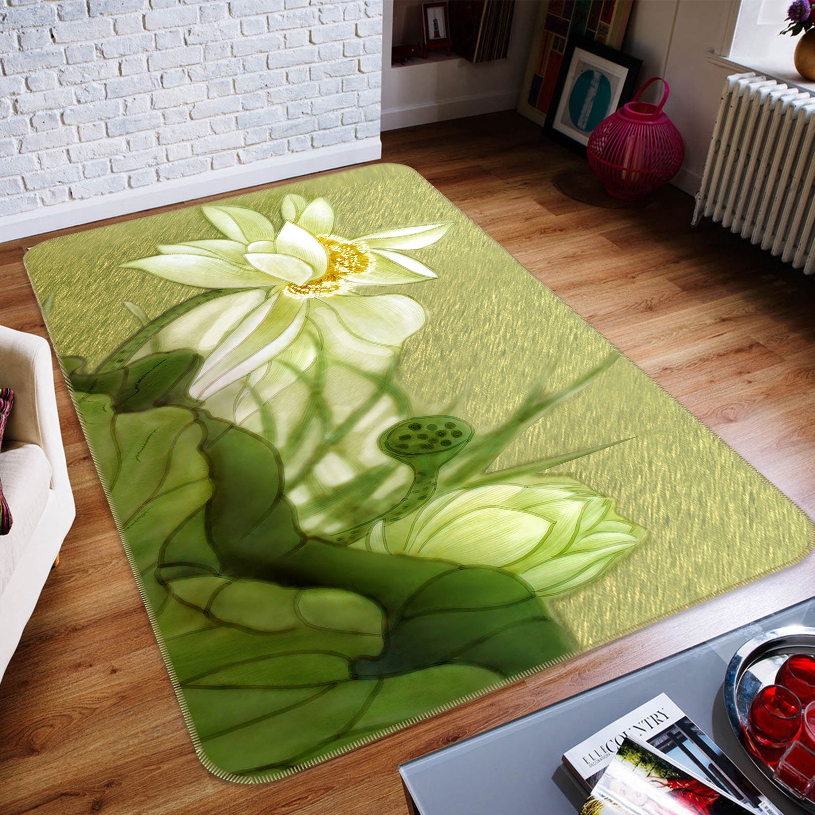 3D White Lotus 76032 Non Slip Rug Mat