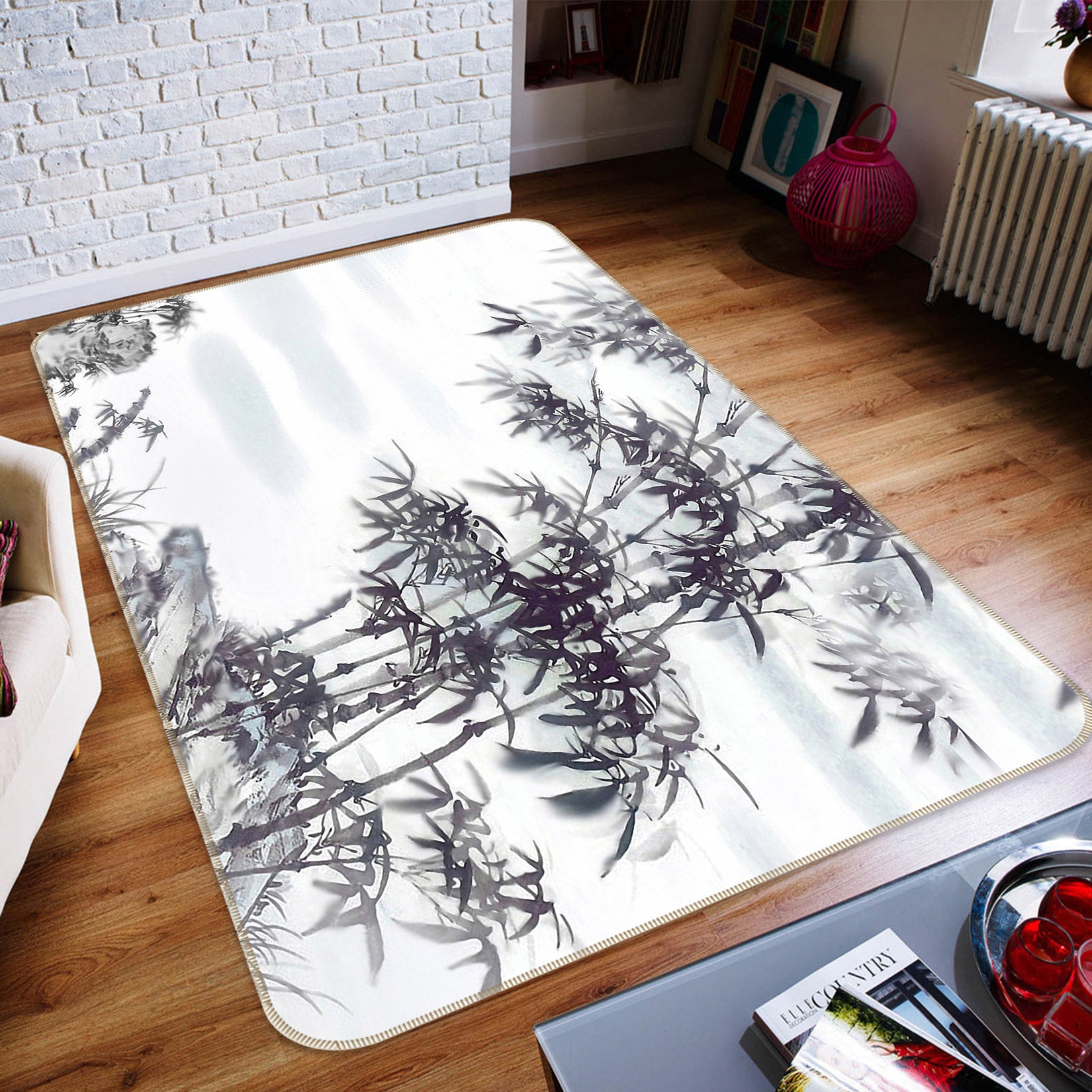 3D Black White Bamboo 75152 Non Slip Rug Mat
