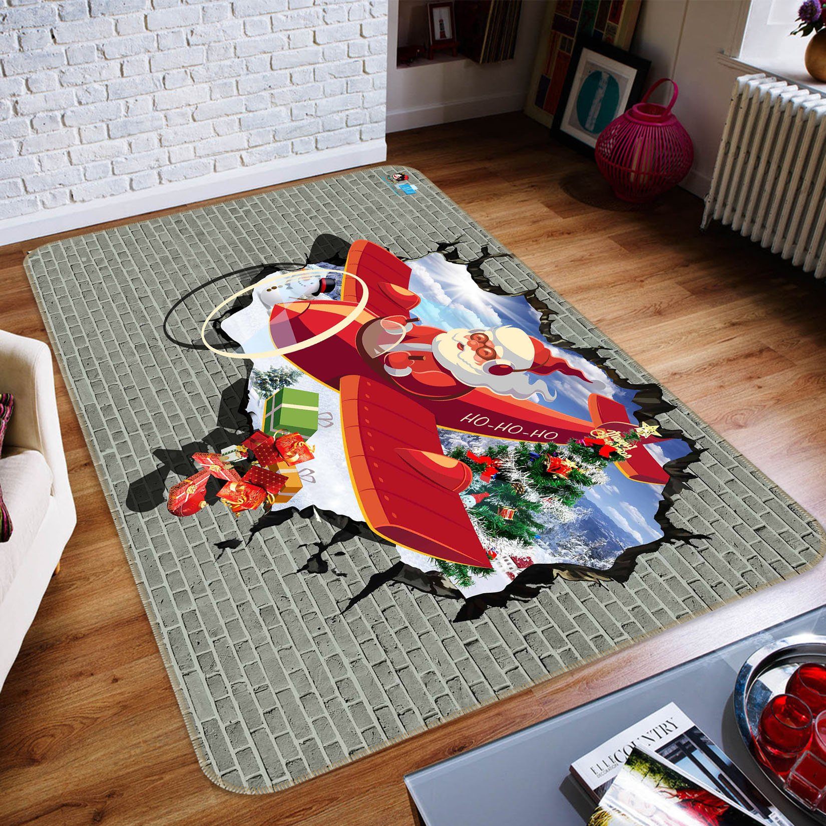 3D Santa Claus Plane 386 Non Slip Rug Mat Mat AJ Creativity Home 