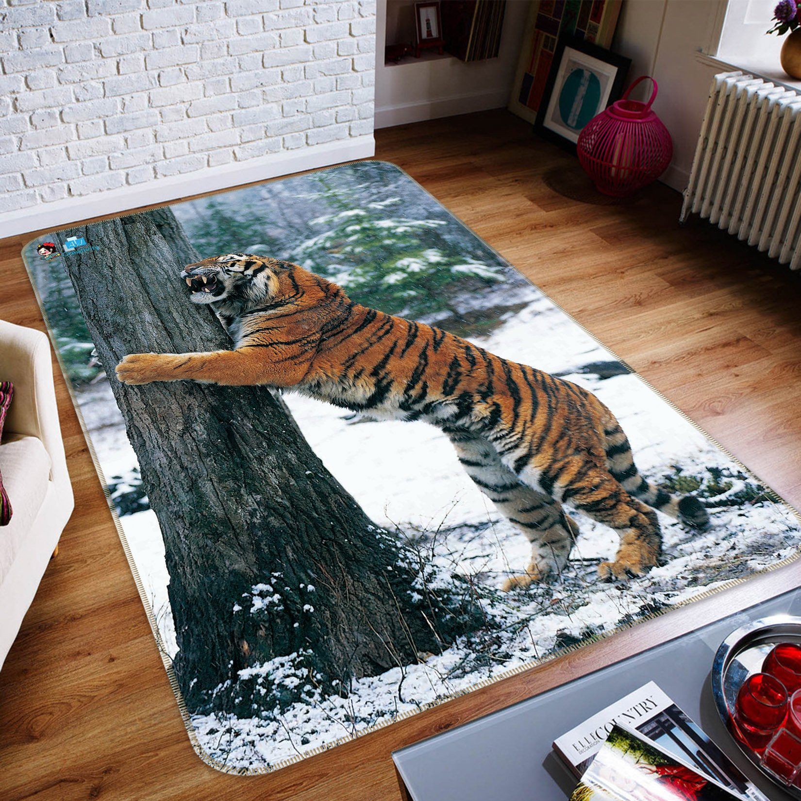3D Forest Funny Tiger 220 Non Slip Rug Mat Mat AJ Creativity Home 