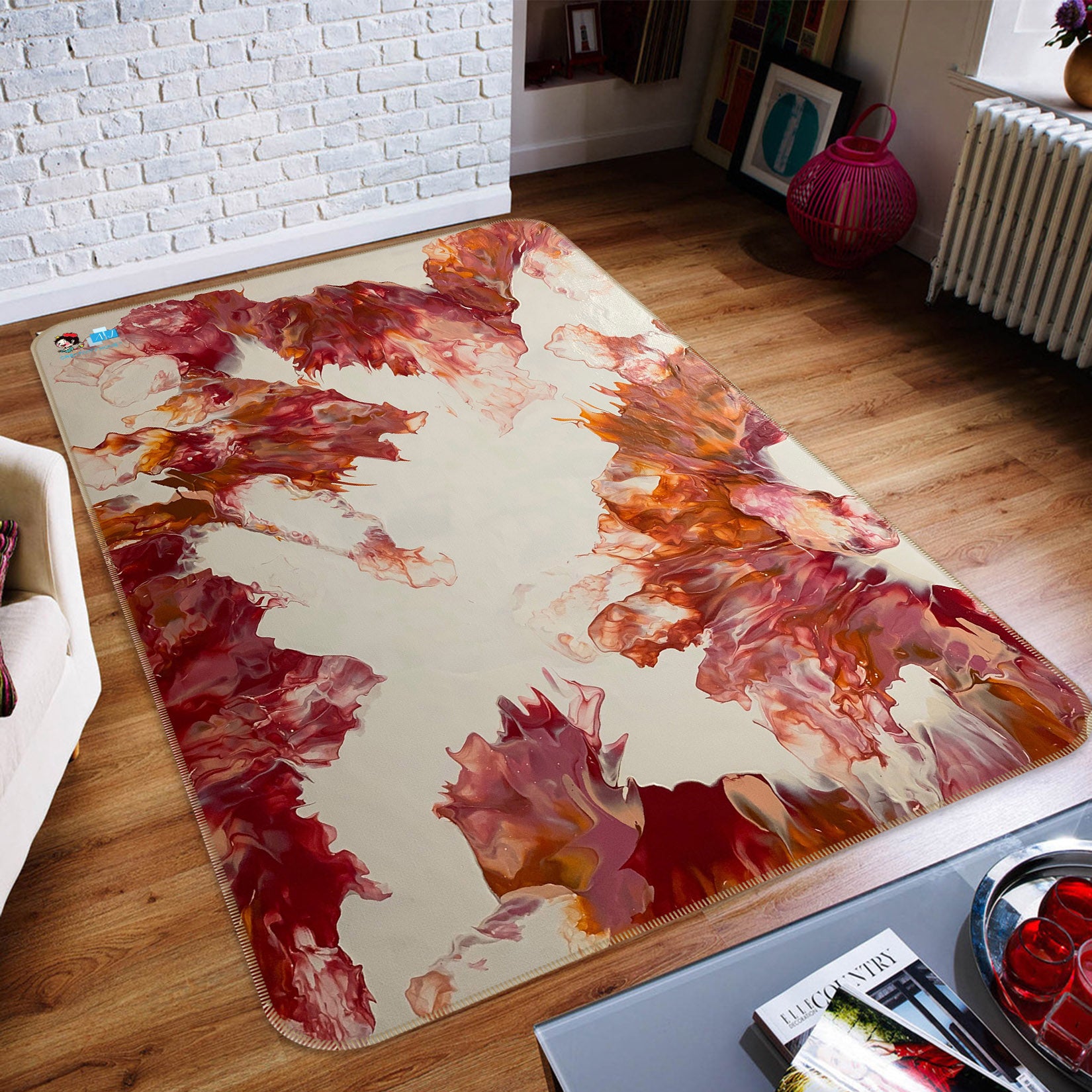 3D Red-Brown Pattern 40023 Valerie Latrice Rug Non Slip Rug Mat