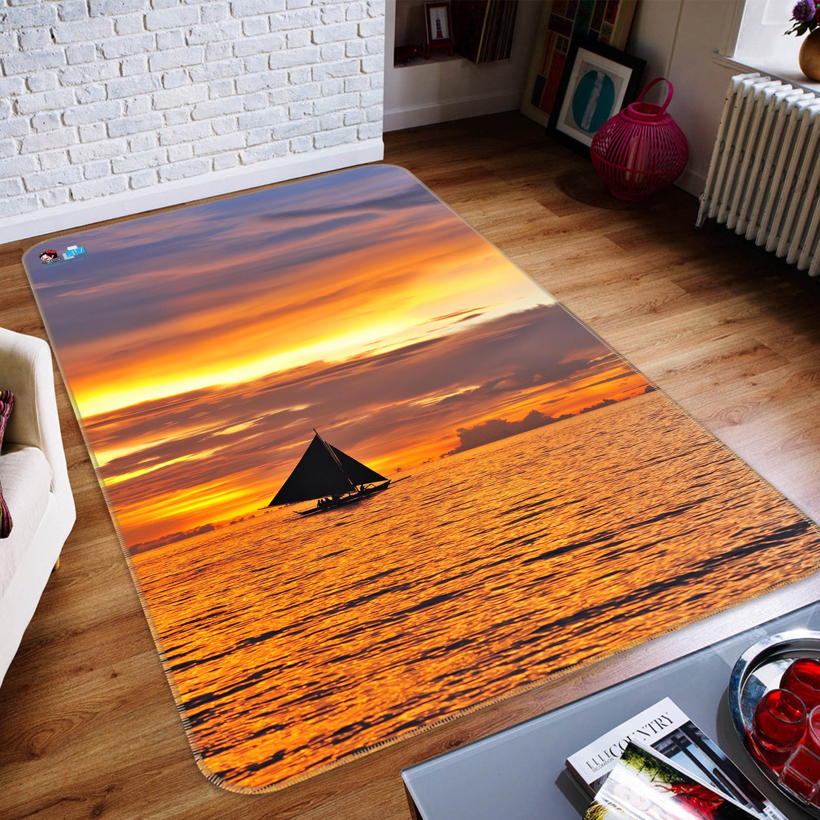 3D Bright Sea Sunset 206 Non Slip Rug Mat