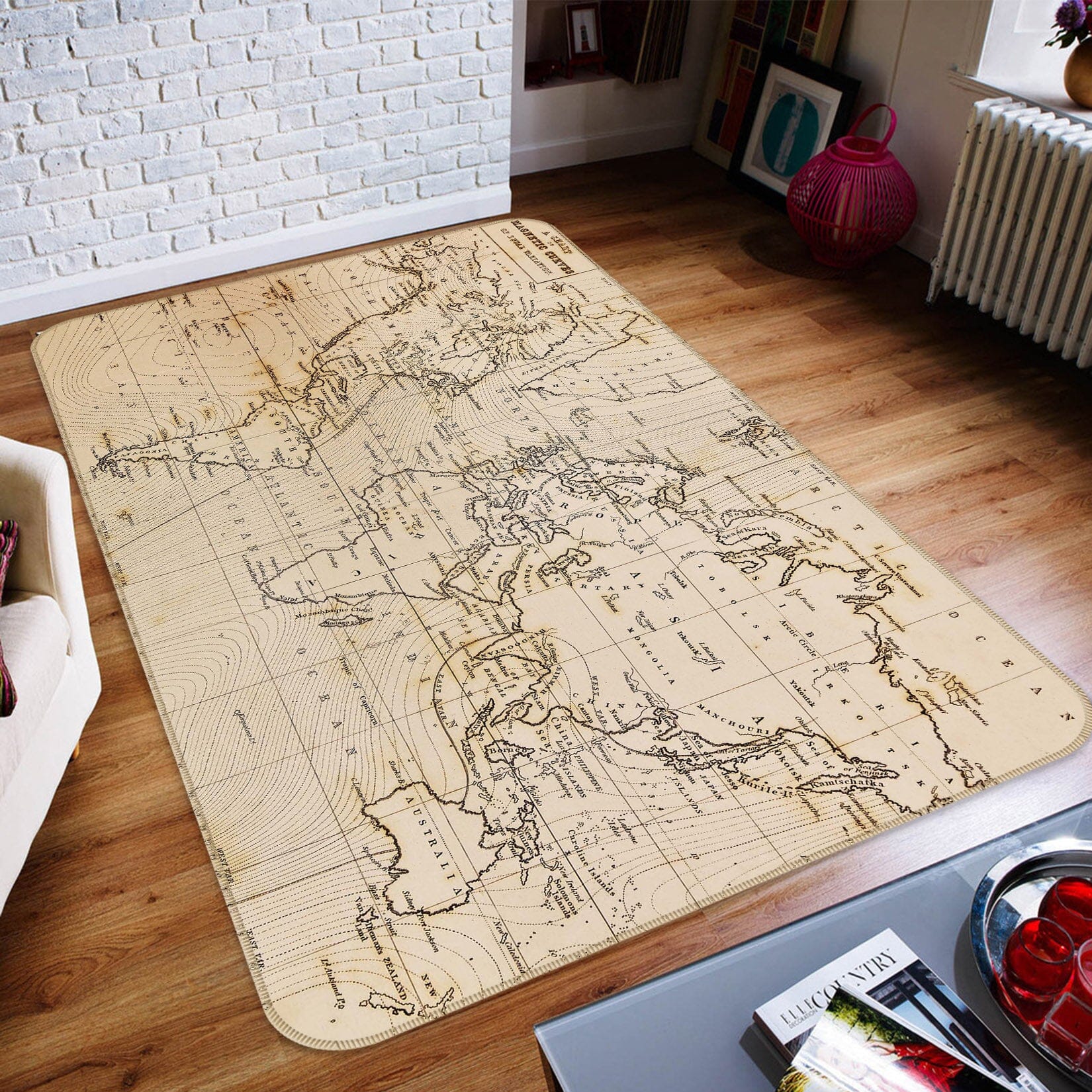 3D Dense Line 222 World Map Non Slip Rug Mat Mat AJ Creativity Home 