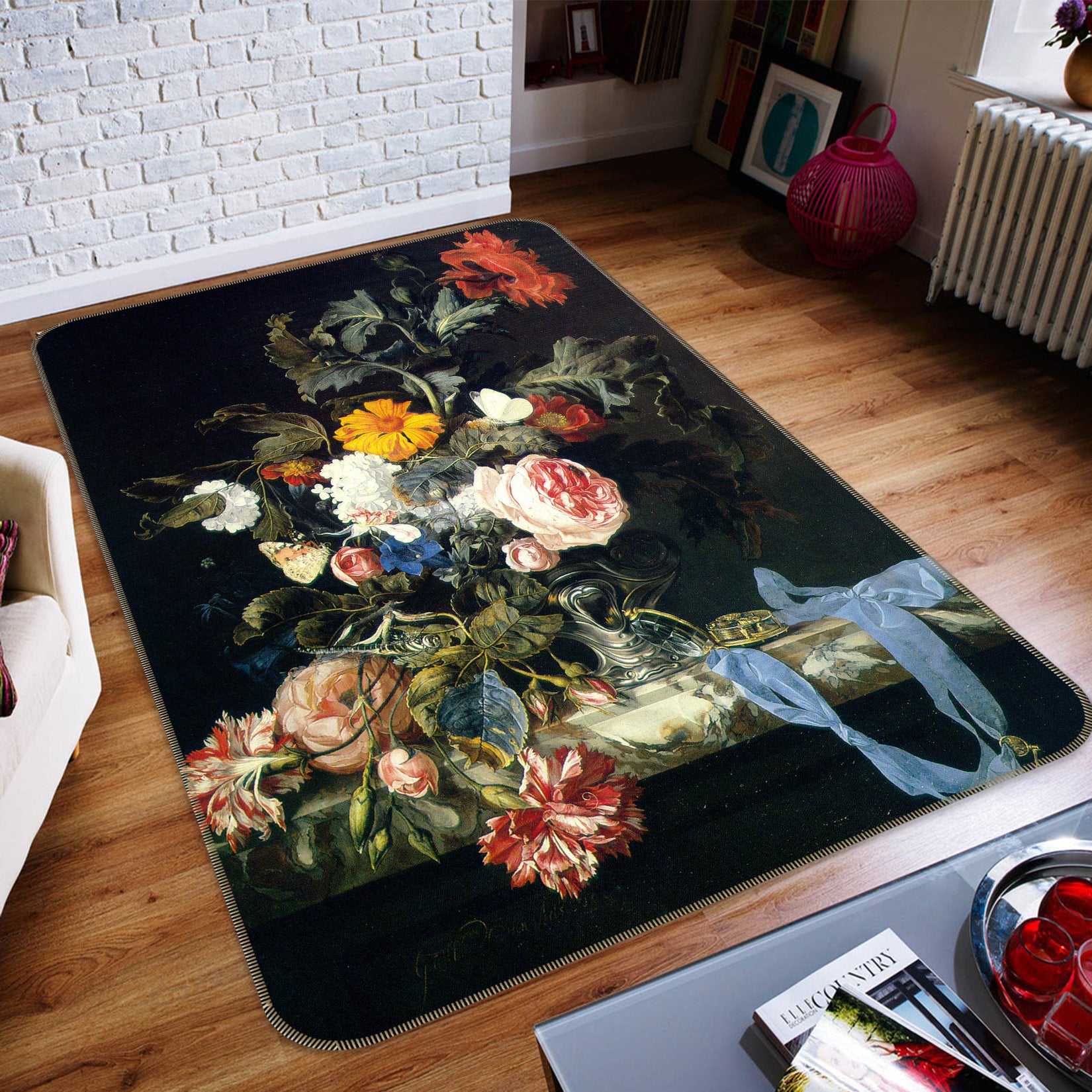 3D Flowers Vase 76205 Non Slip Rug Mat