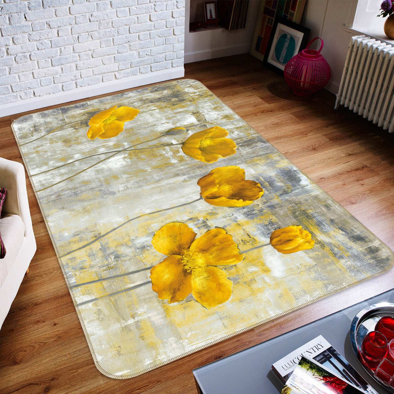 3D Yellow Flowers 65134 Non Slip Rug Mat