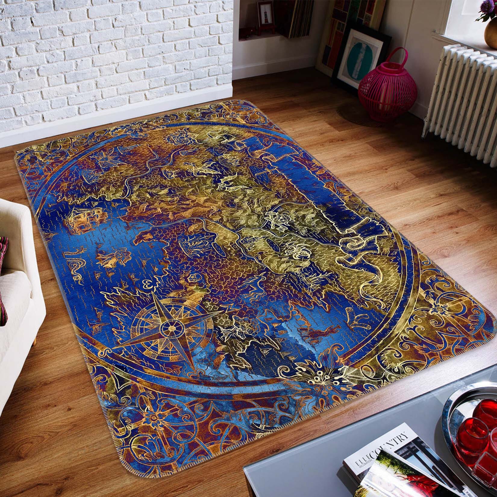 3D Golden Pattern 311 World Map Non Slip Rug Mat Mat AJ Creativity Home 