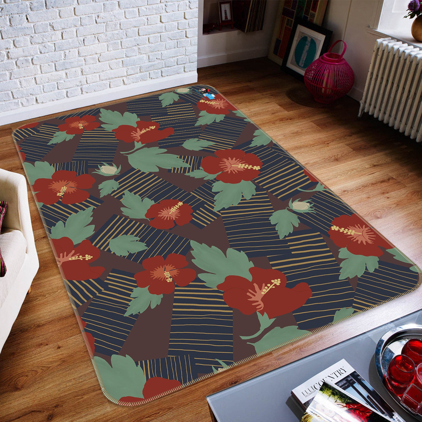 3D Red Flowers 9879 Kasumi Loffler Rug Non Slip Rug Mat