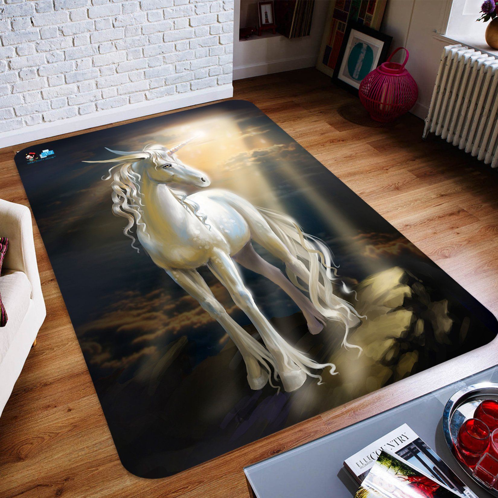 3D Beam Unicorn 90 Non Slip Rug Mat Mat AJ Creativity Home 