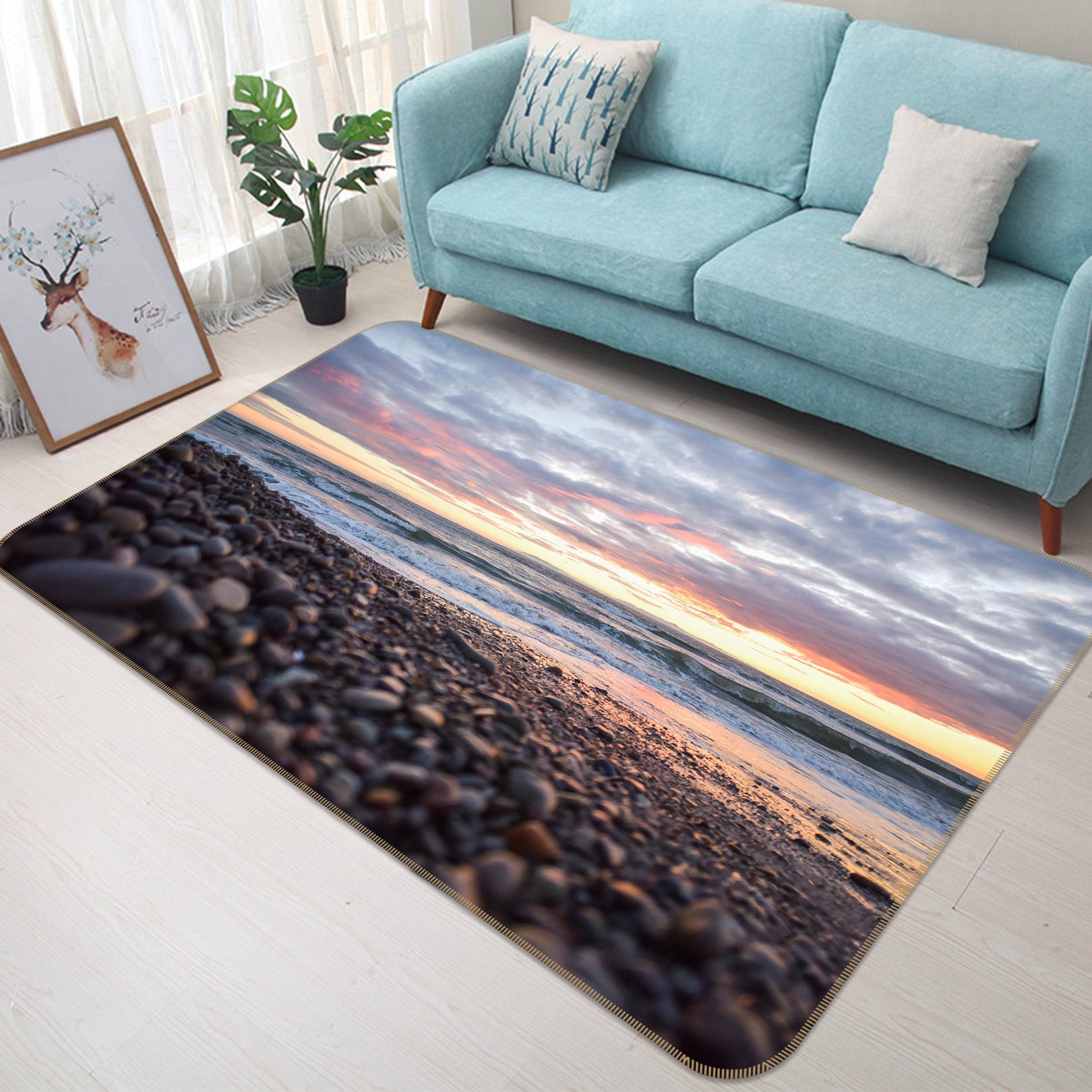 3D Pebbles Seaside 36104 Non Slip Rug Mat