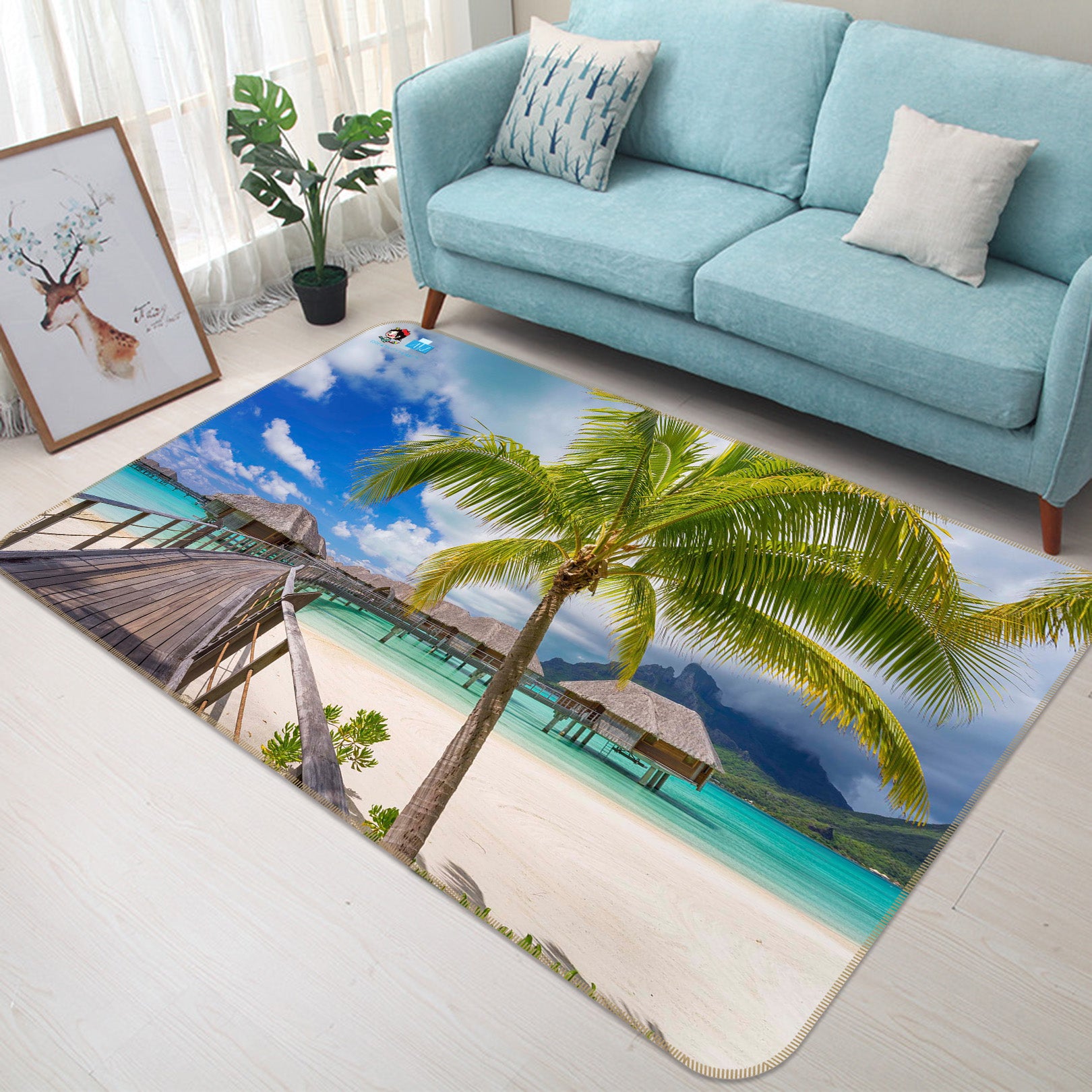 3D Beach Coconut Tree 66078 Non Slip Rug Mat