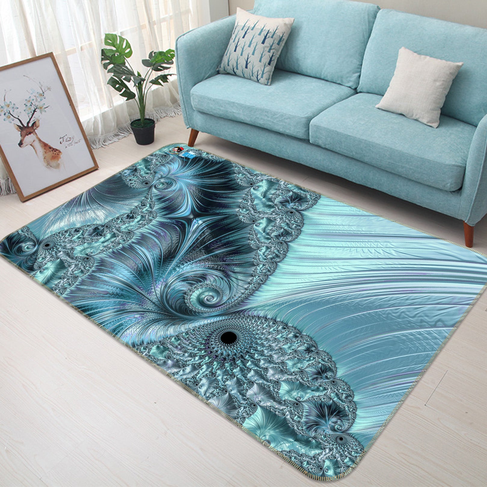 3D Aqua Blue Pattern 83038 Andrea haase Rug Non Slip Rug Mat