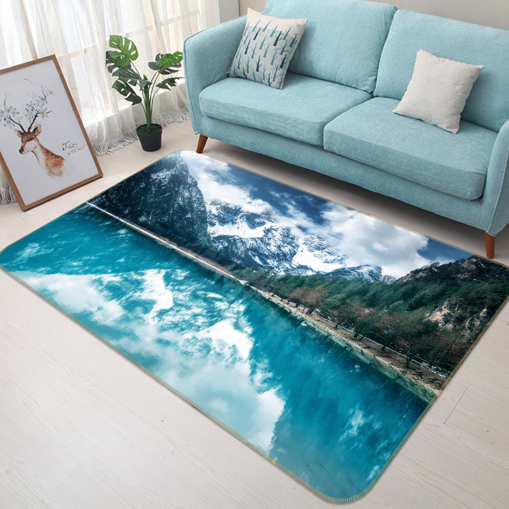 3D Mountain Lake 29148 Non Slip Rug Mat