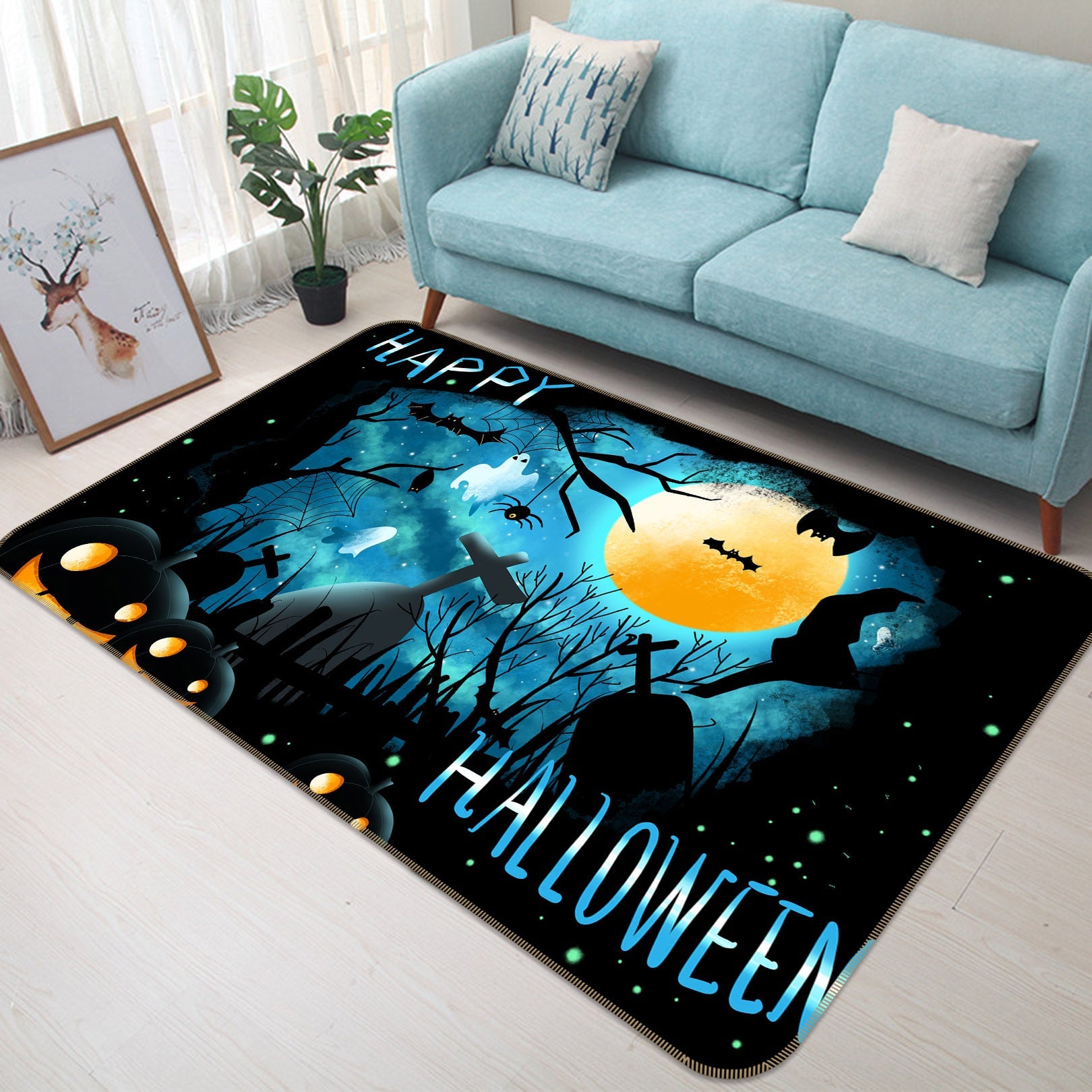 3D Night Bat Pumpkin 205 Halloween Non Slip Rug Mat Mat AJ Creativity Home 