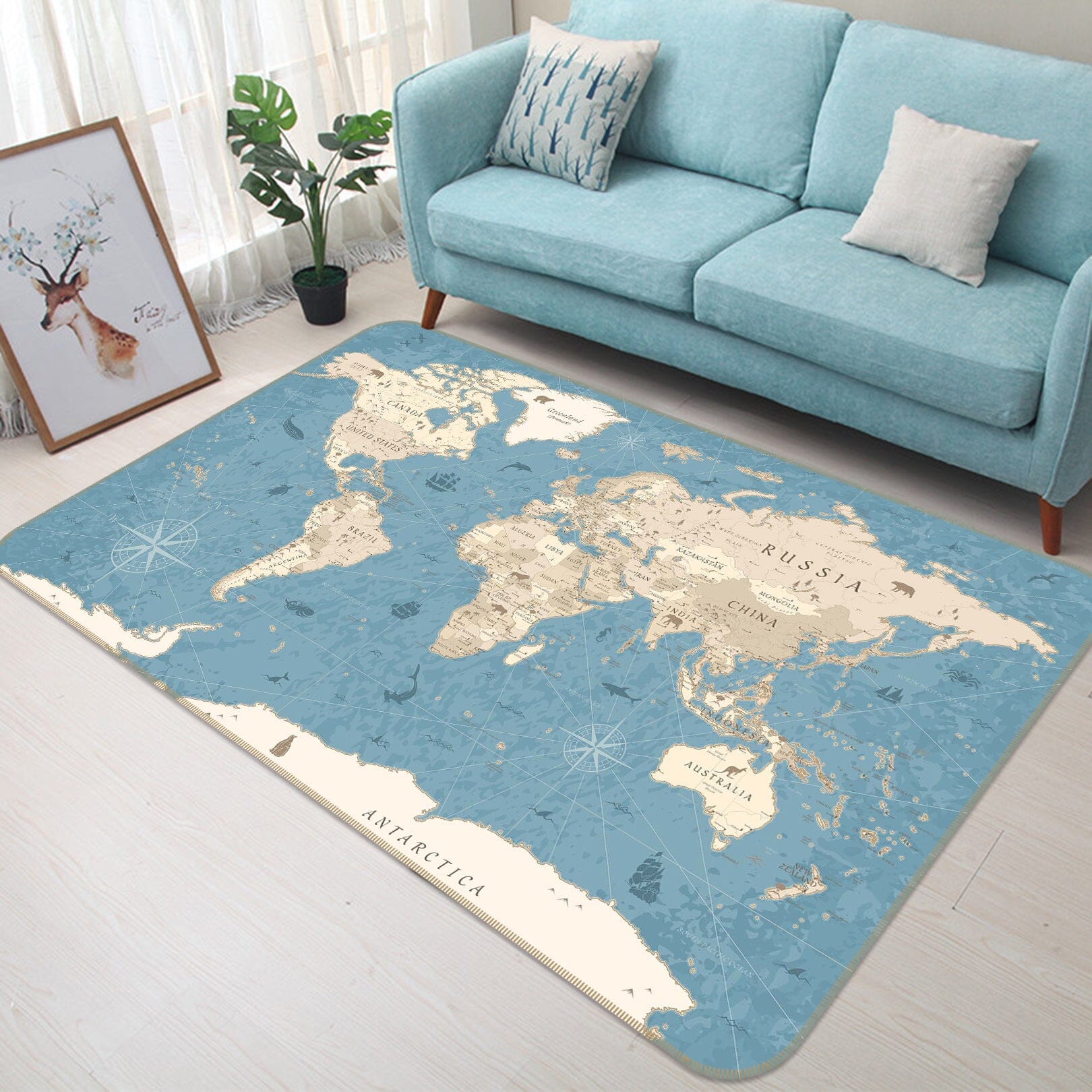 3D White Clouds 316 World Map Non Slip Rug Mat Mat AJ Creativity Home 