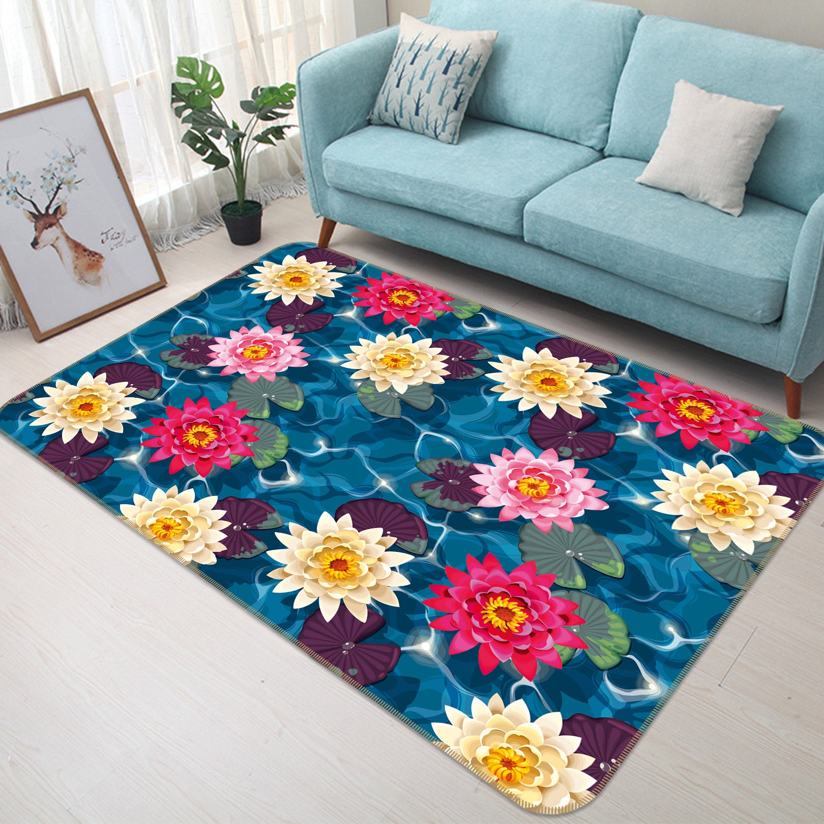 3D Lotus Water Wave 25222 Non Slip Rug Mat