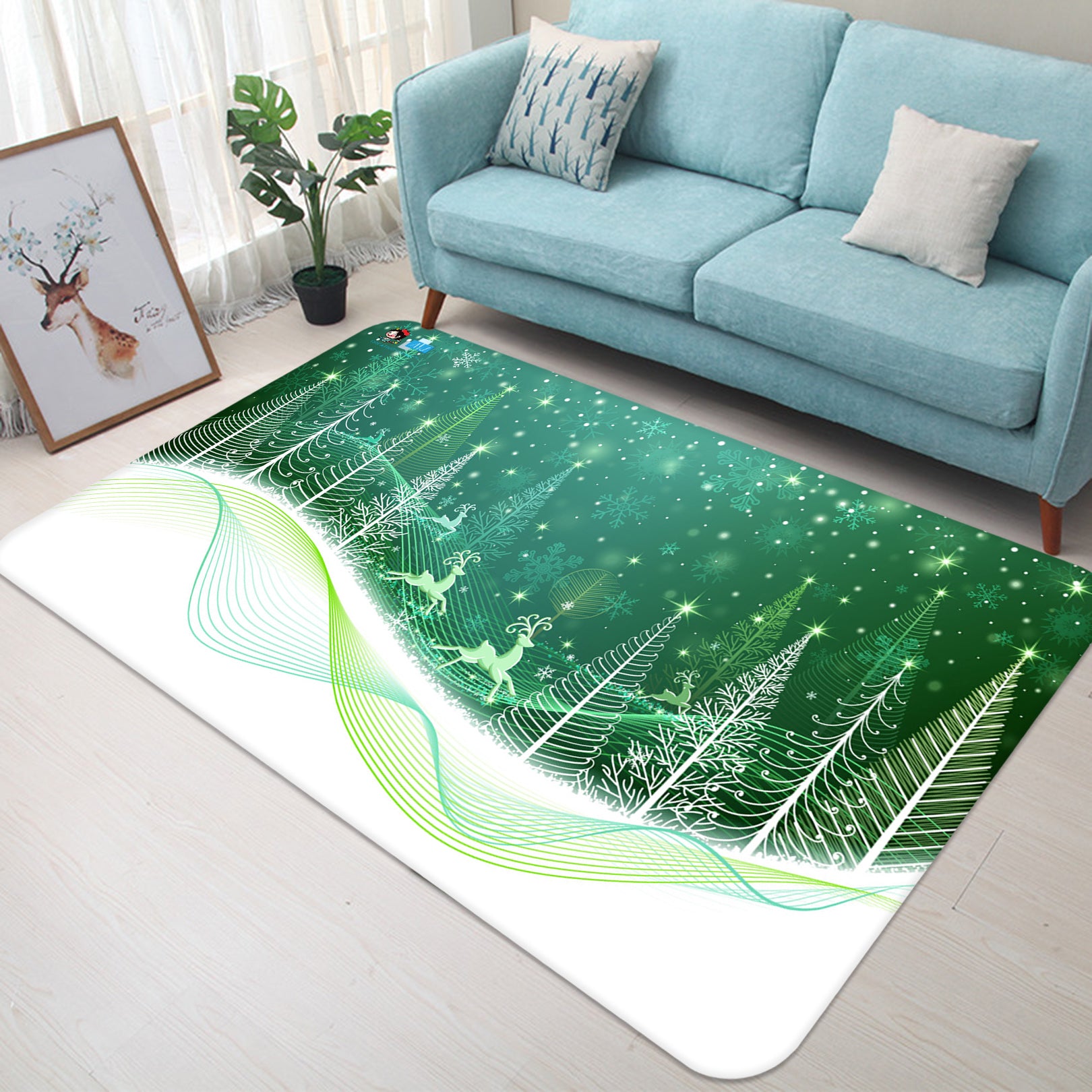 3D Green Tree 65169 Christmas Non Slip Rug Mat Xmas
