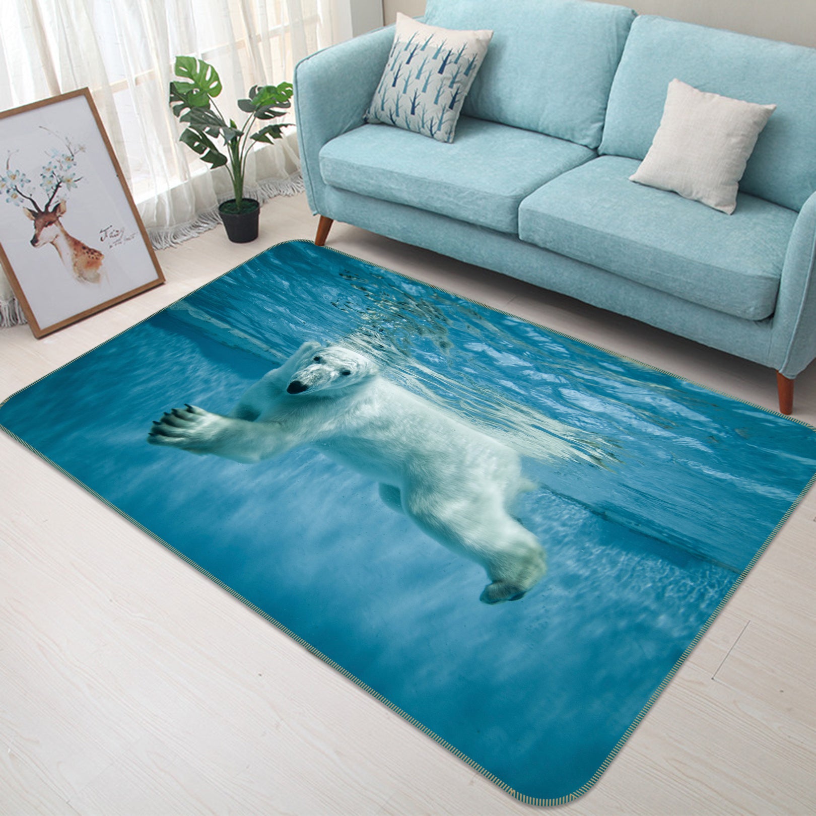 3D White Bear Swimming 123 Animal Non Slip Rug Mat