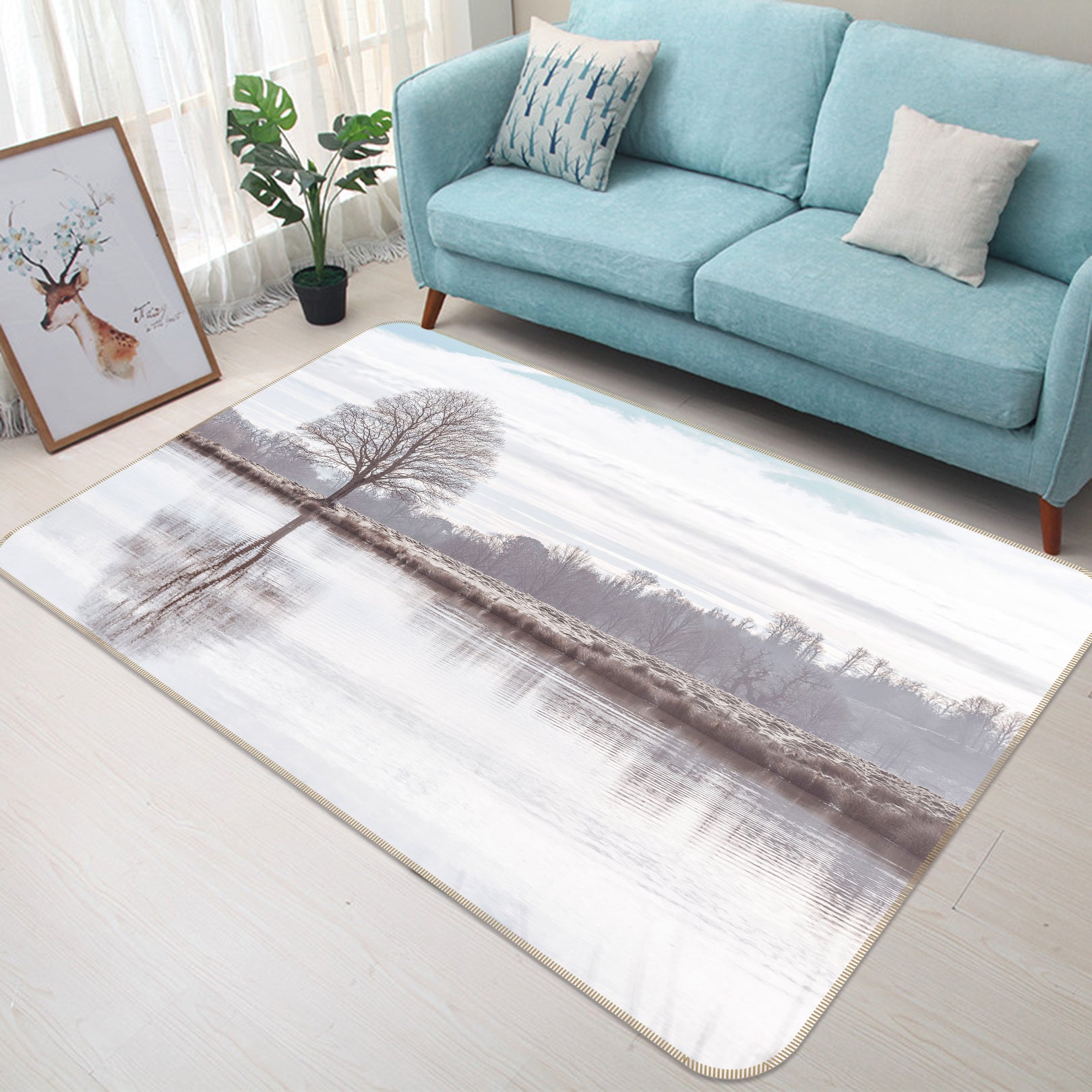3D Tree Reflection 164 Assaf Frank Rug Non Slip Rug Mat