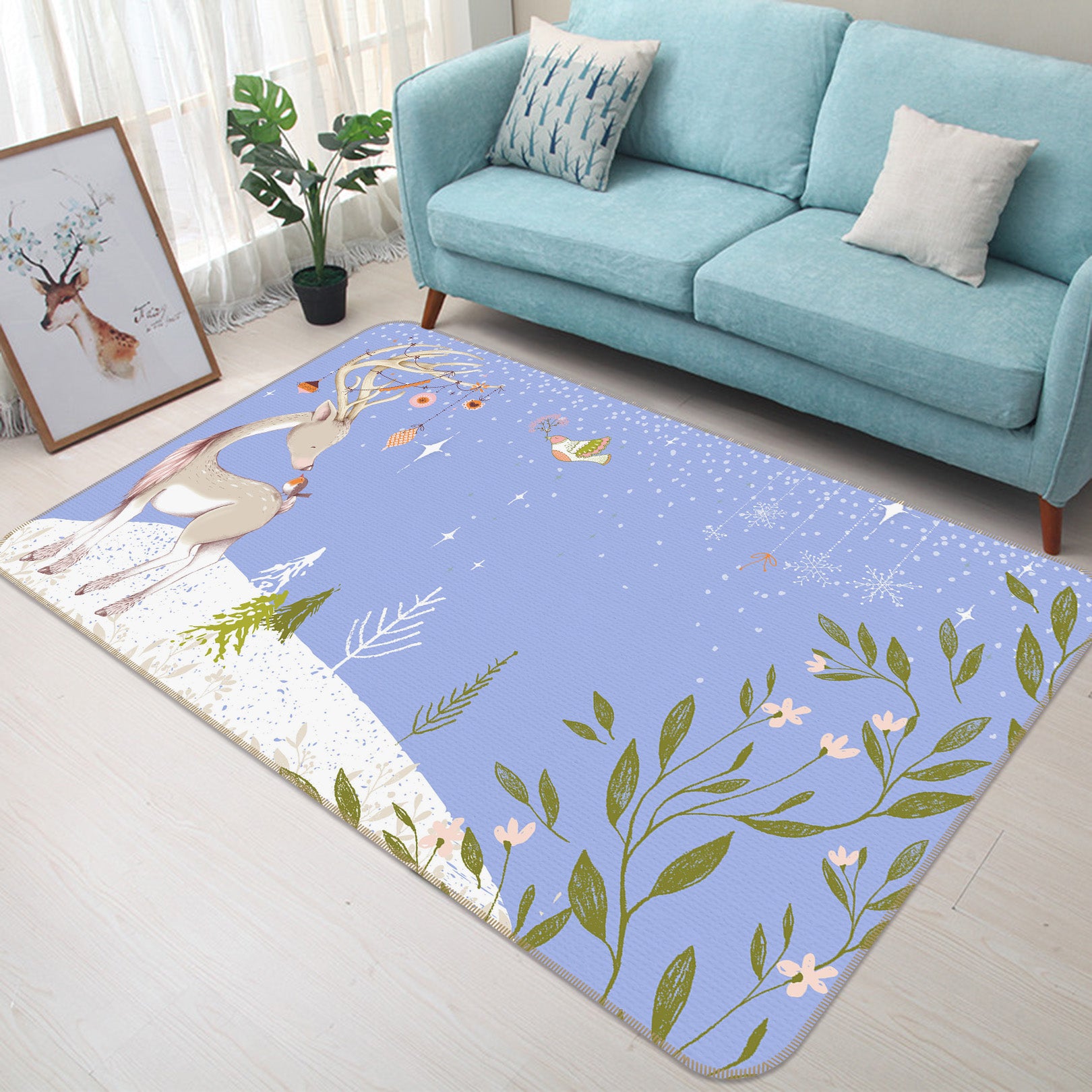 3D Deer Leaves 34065 Non Slip Rug Mat