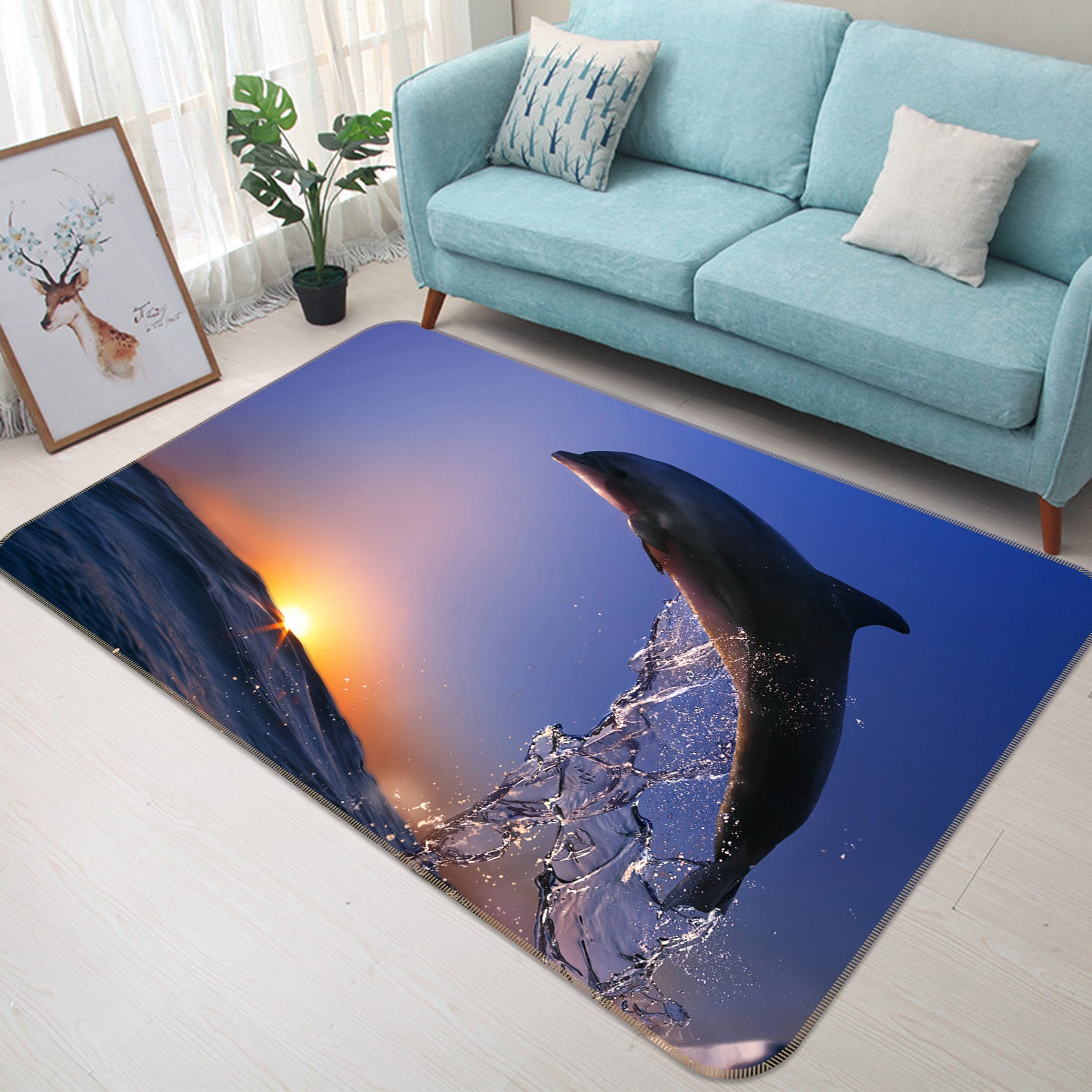 3D Dolphin Jumping 68155 Animal Non Slip Rug Mat