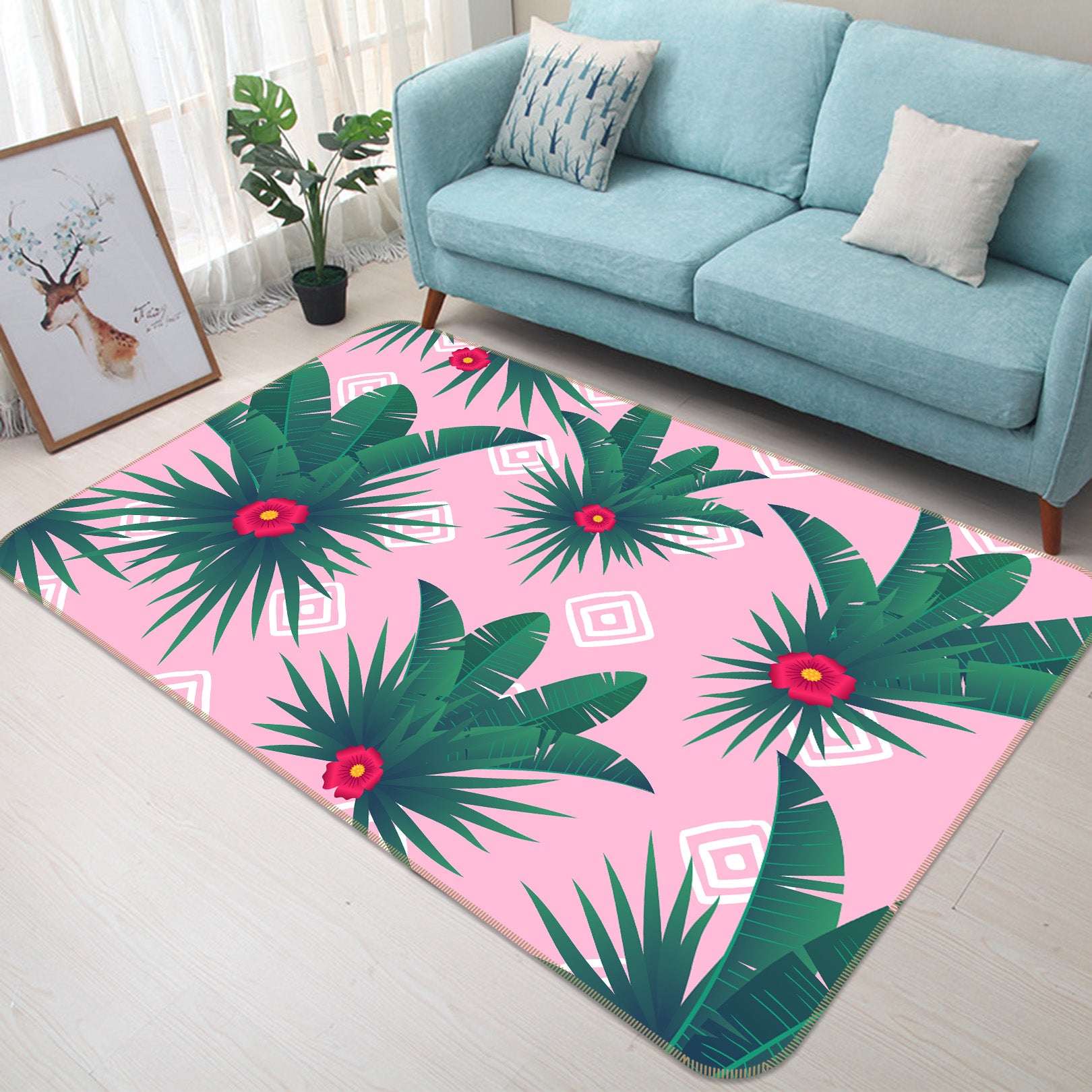 3D Pink Bottom Leaves 30212 Non Slip Rug Mat