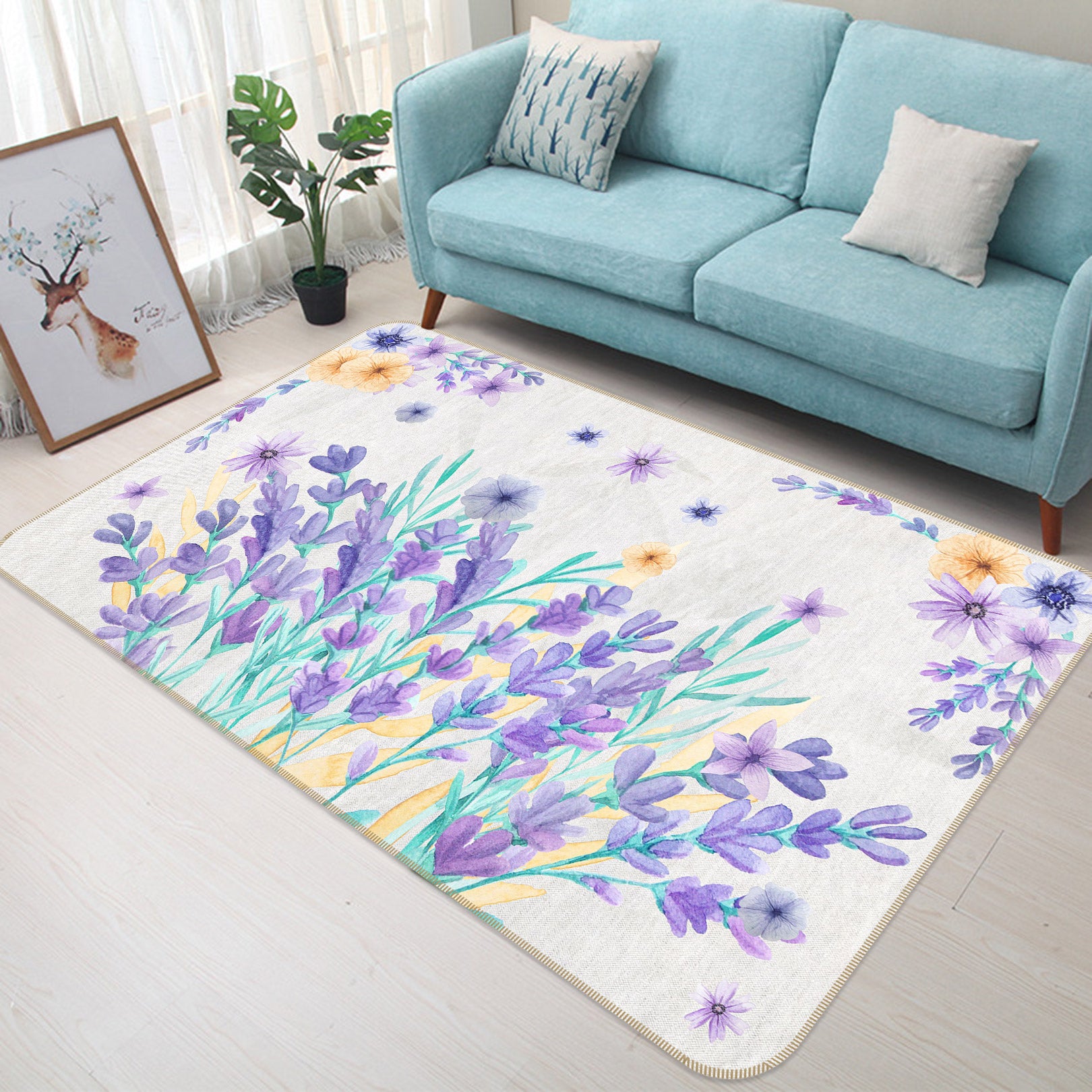 3D Purple Flowers 77238 Non Slip Rug Mat